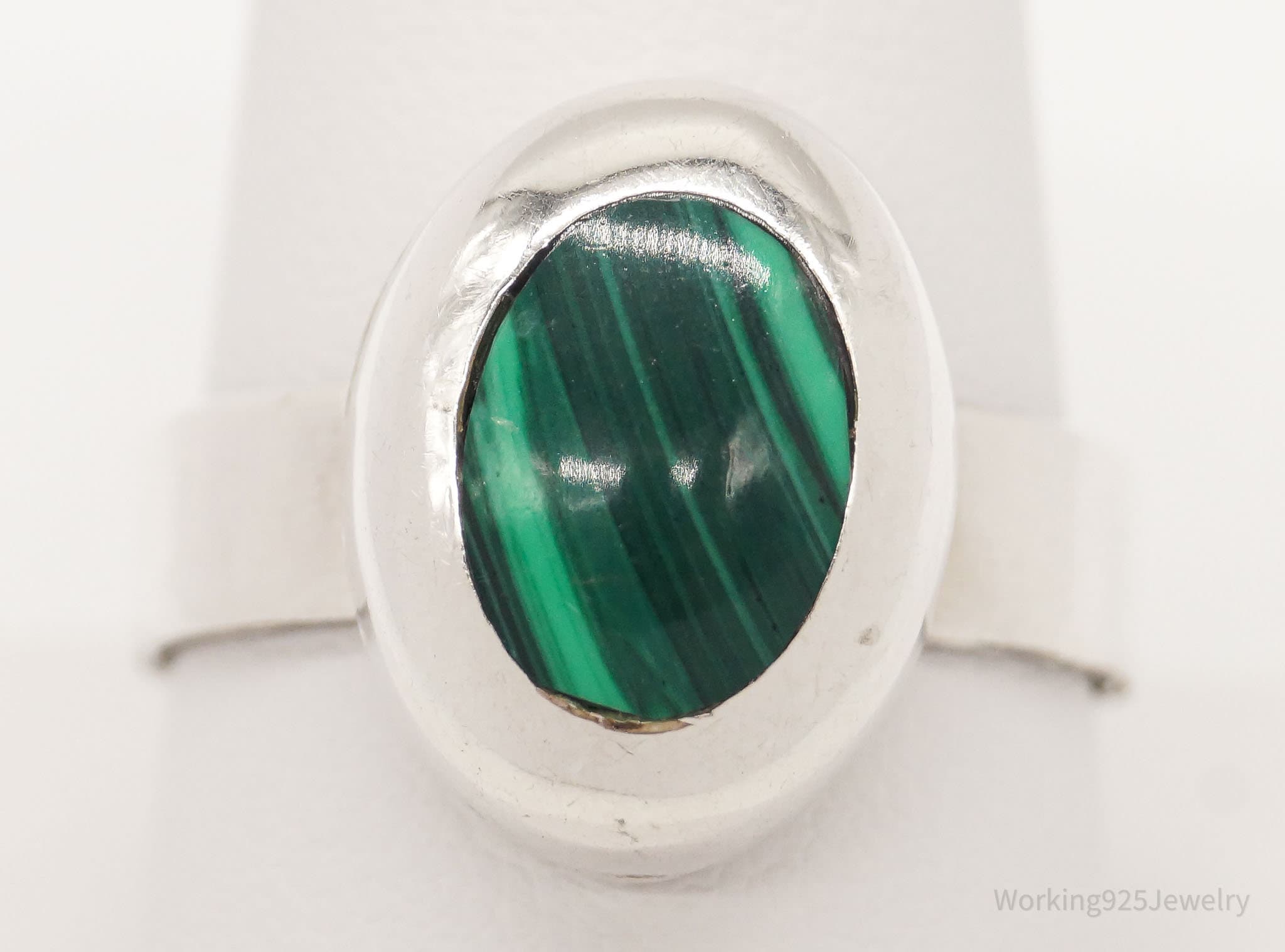 Vintage Mexico Malachite Sterling Silver Ring - Size 11.25