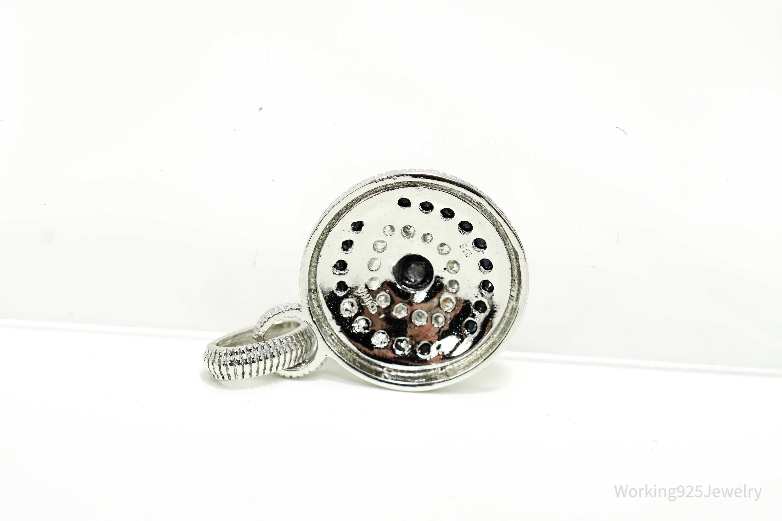 Vintage Pave Black Spinel & Cubic Zirconia Evil Eye Sterling Silver Charm Pendant