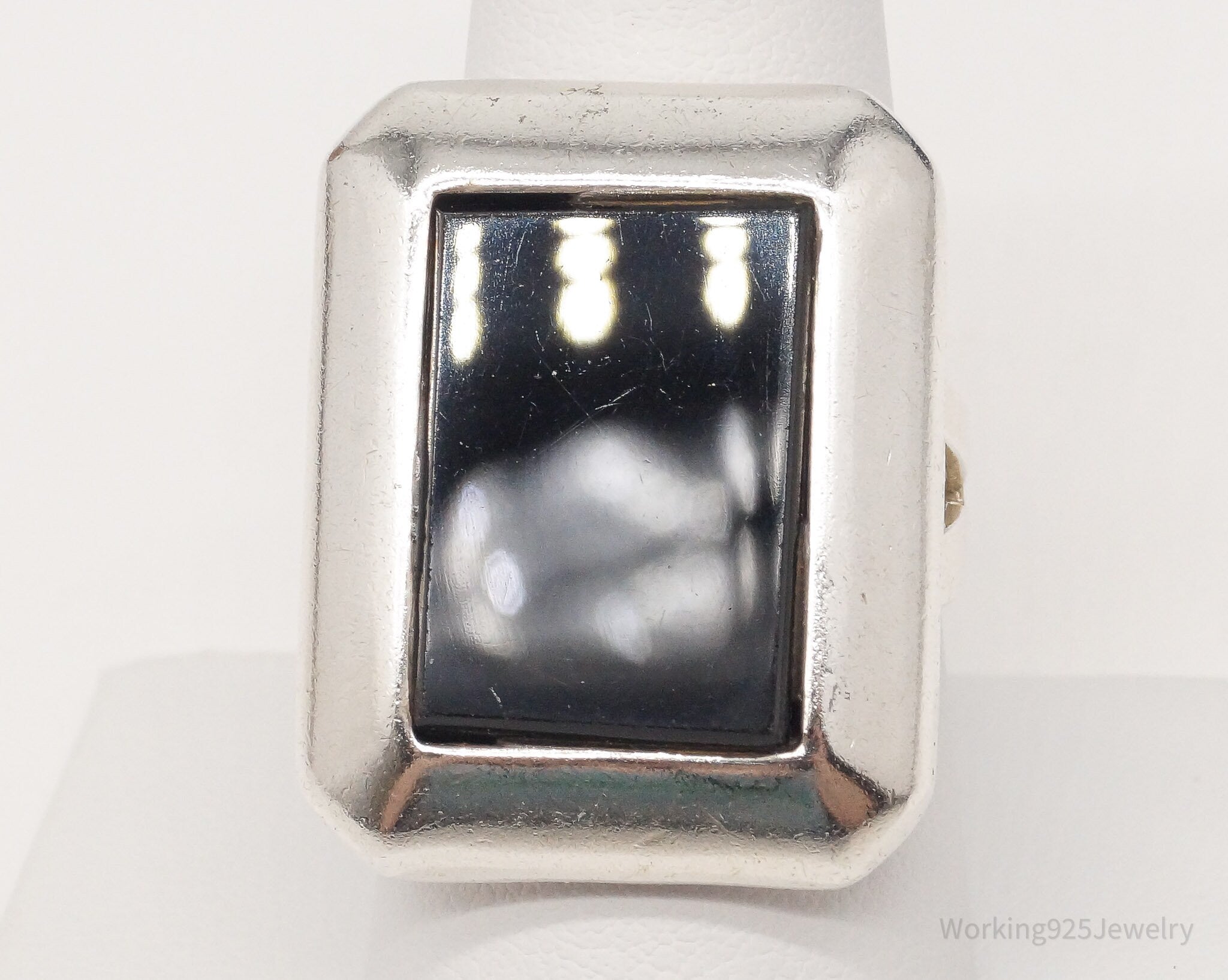 Vintage Mexico Black Onyx 950 Silver Ring - Size 9.25 Adjustable