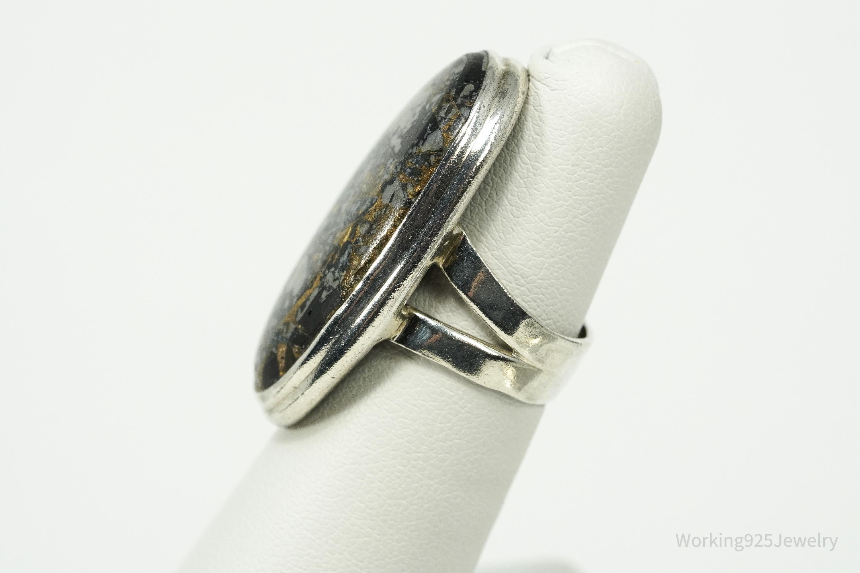 Vintage Black Copper Gemstone Sterling Silver Ring - Size 6