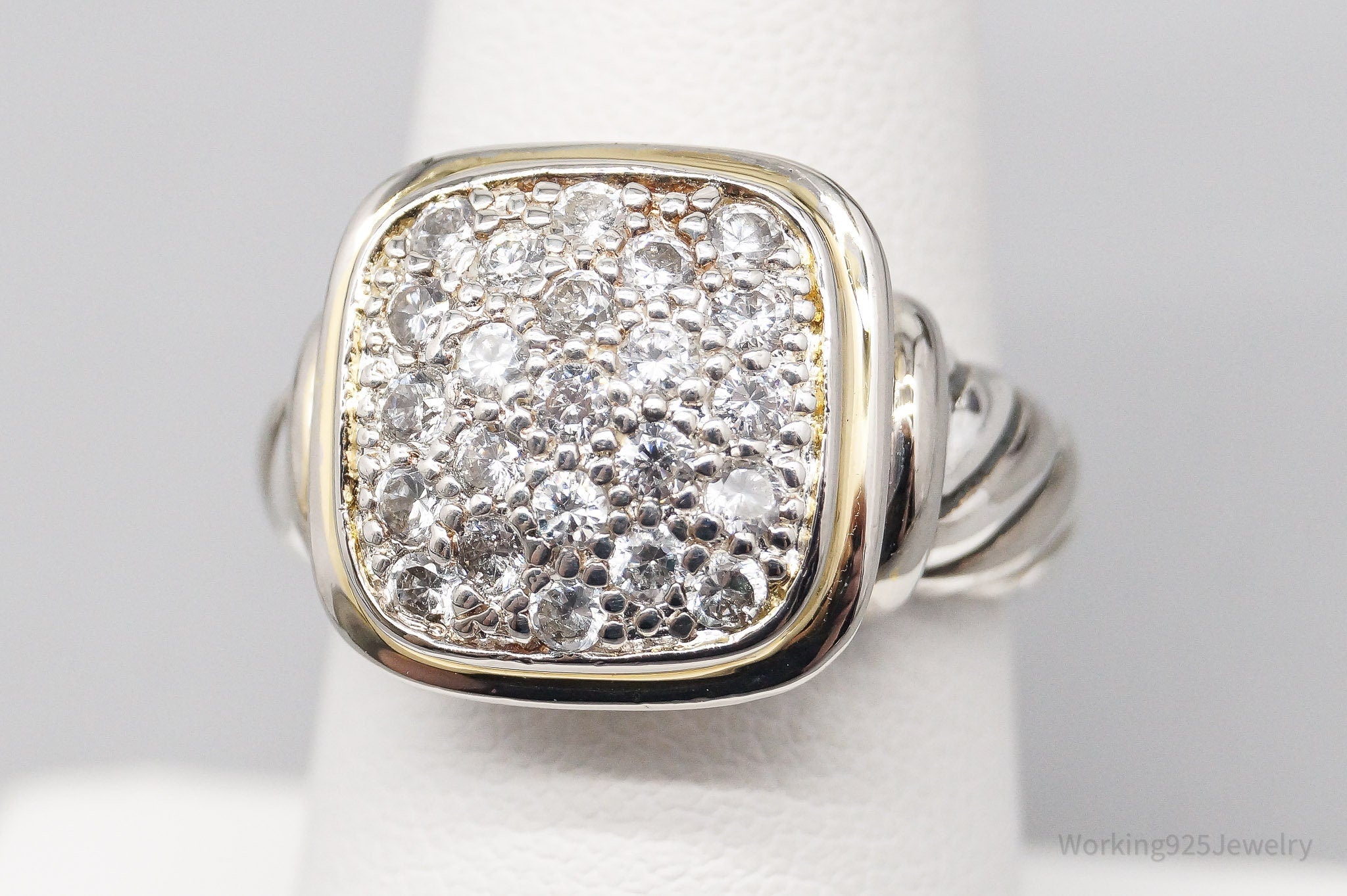 Vintage Cubic Zirconia Gold Vermeil Sterling Silver Ring - Size 7.5