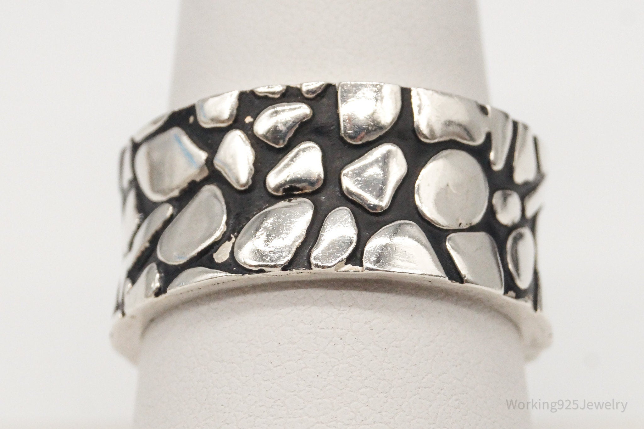 Vintage Modern Pebble Sterling Silver Band Ring Size 9