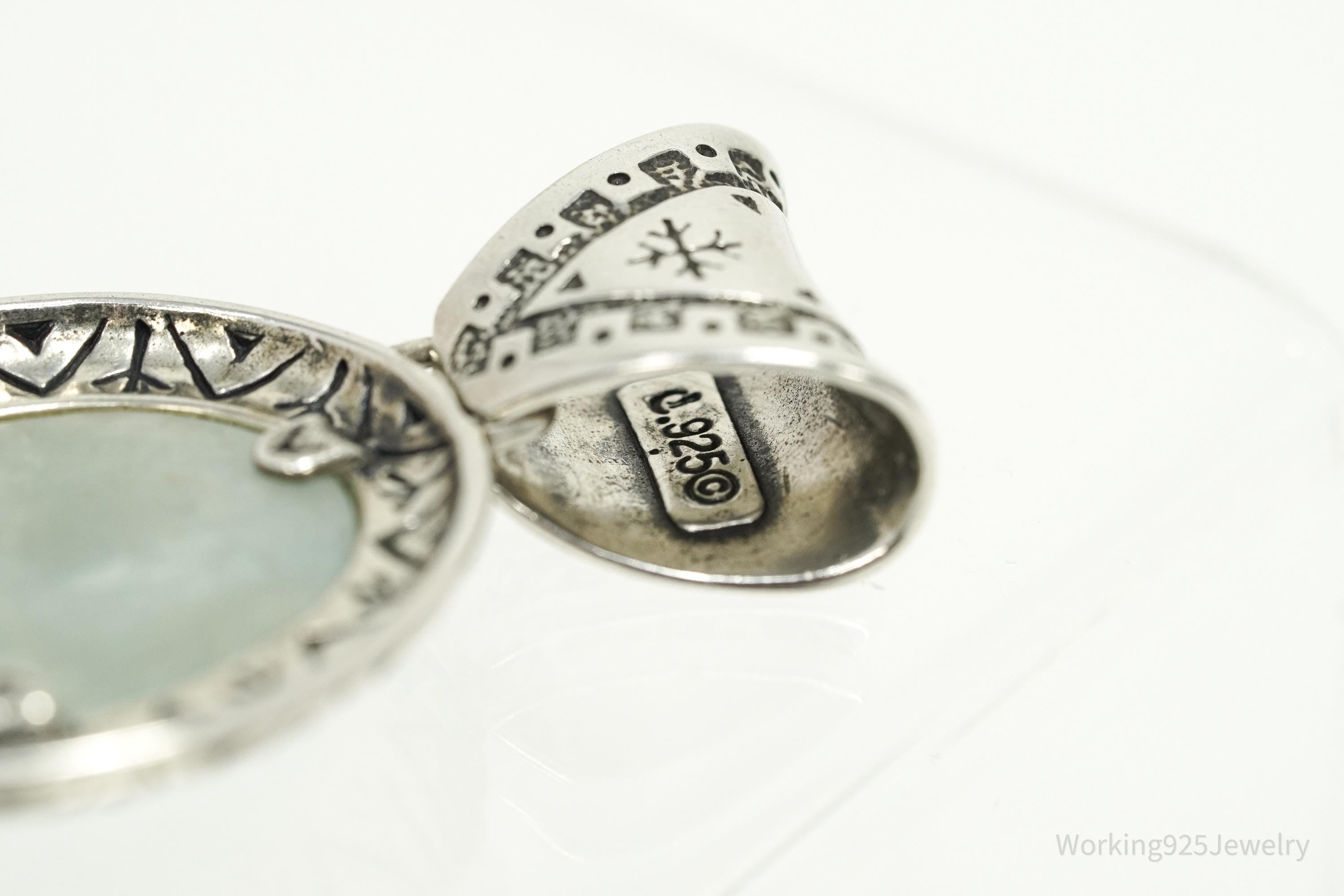 Large Vintage Carolyn Pollack Relios Milky Aquamarine Sterling Silver Pendant 2"