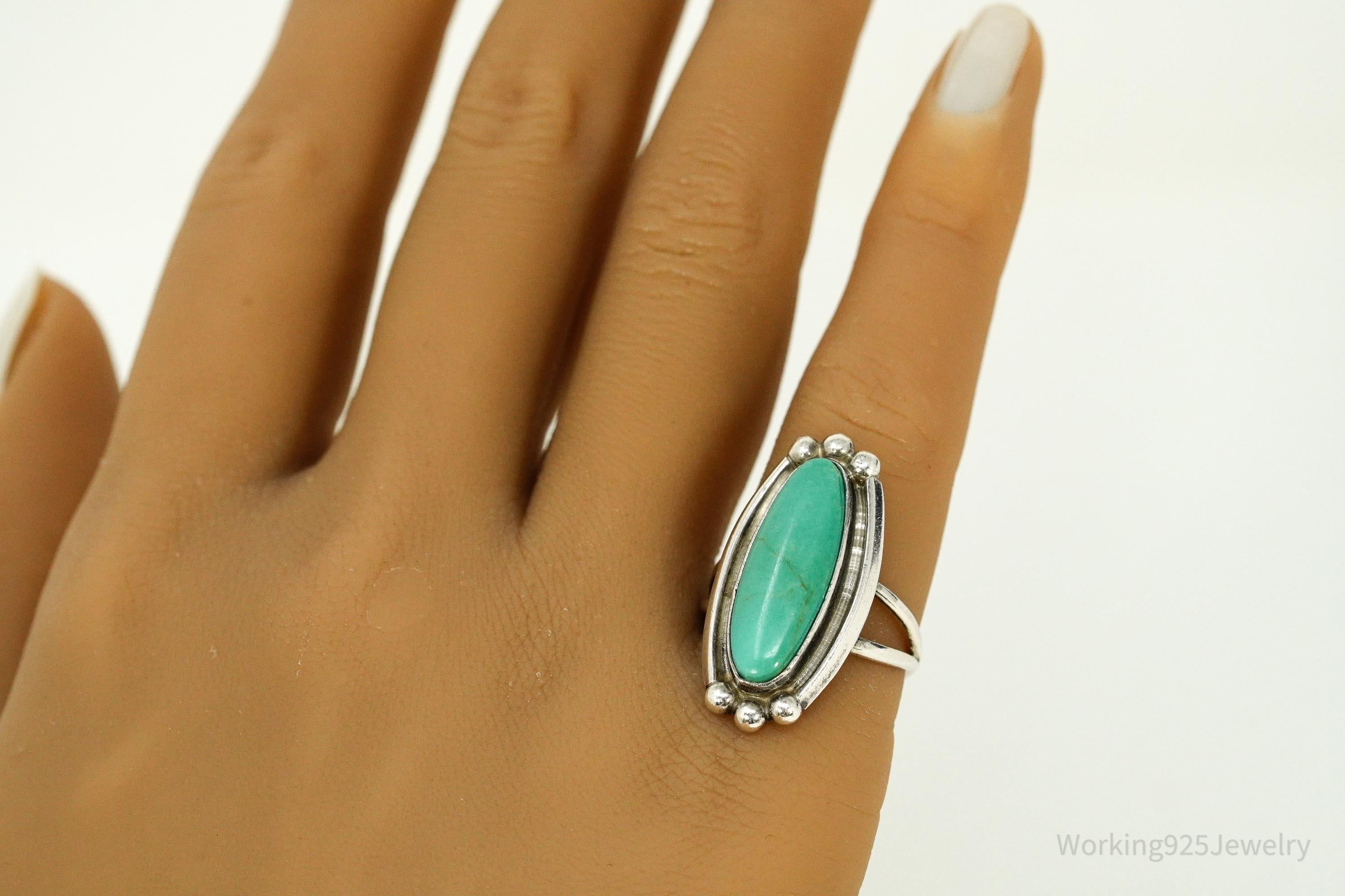 Vintage Native American Turquoise Sterling Silver Ring - Size 6.75