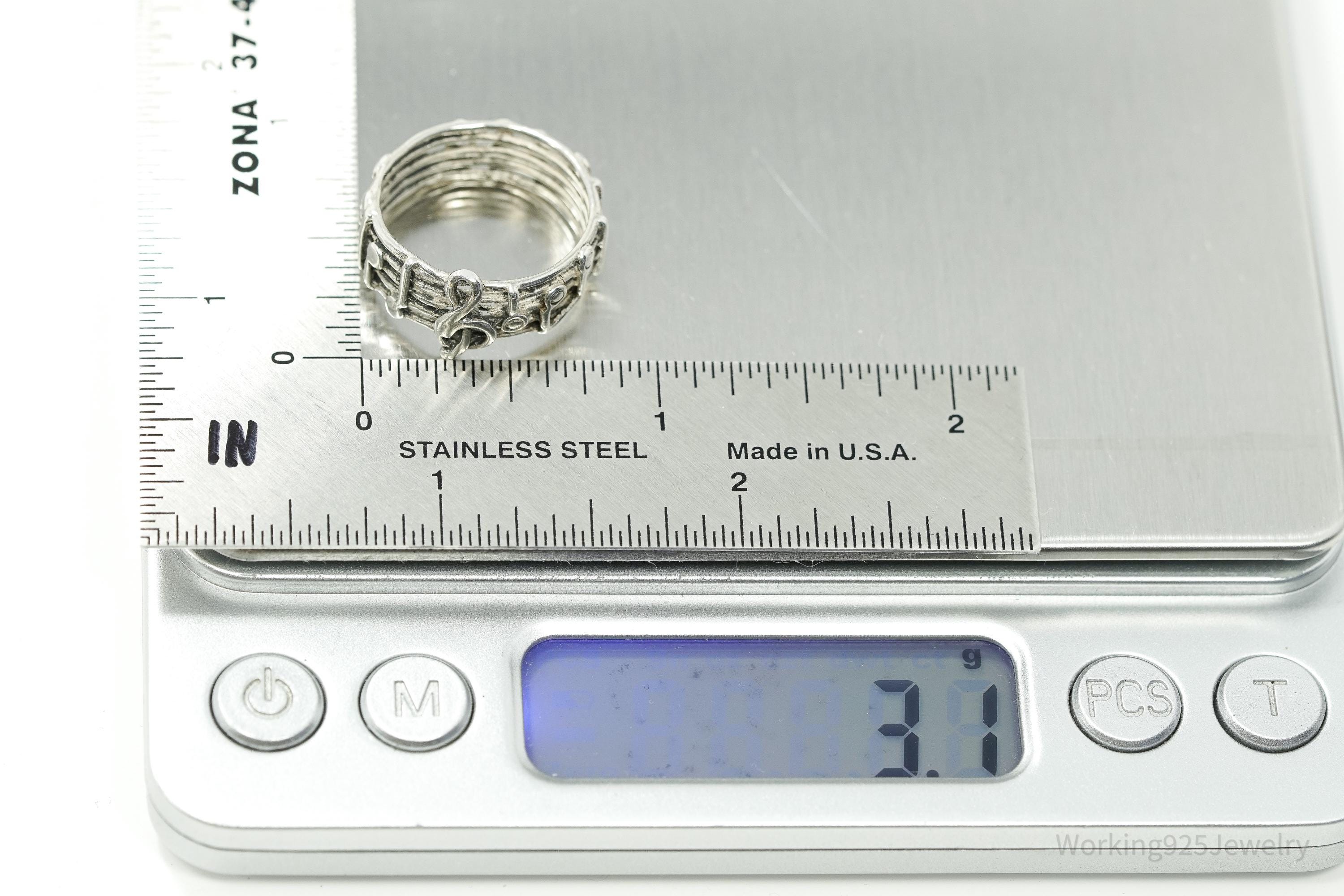 Vintage Melody Music Note Sterling Silver Band Ring SZ 7.75