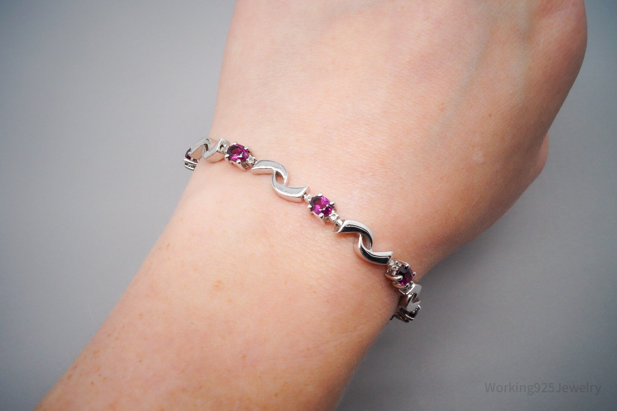 JTV TGGC Pink Tourmaline & White Topaz Sterling Silver Bracelet 8"