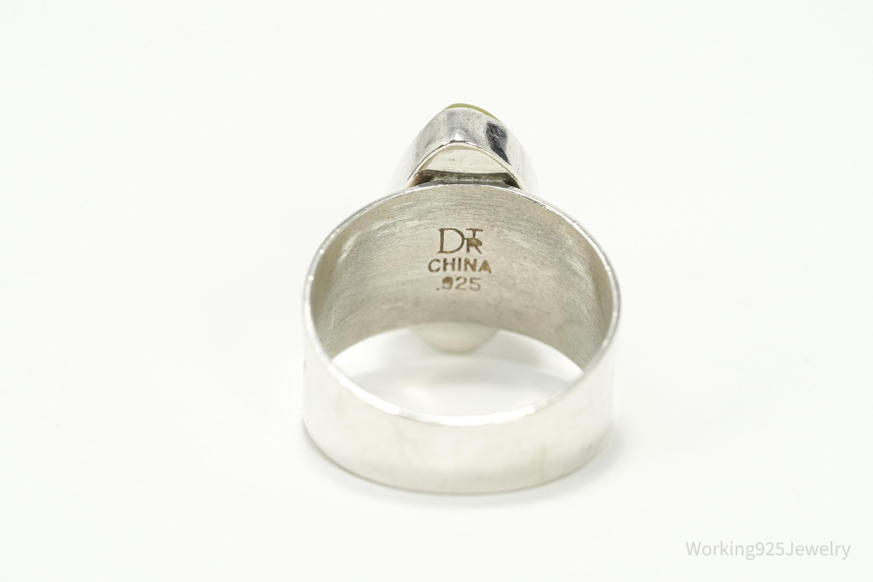 Vintage JAY KING Desert Rose Trading Co Green Jasper Sterling Silver Ring Sz 10