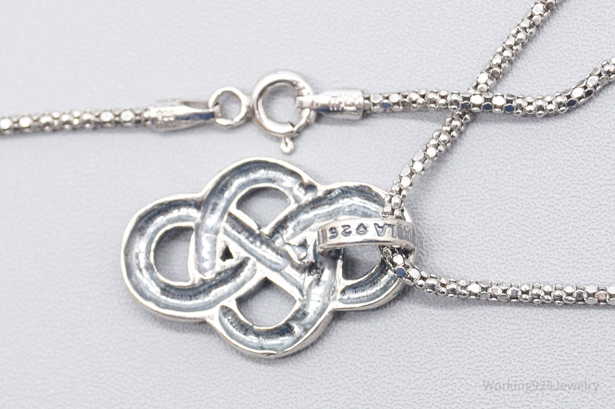 Vintage Figure of Eight Infinity Celtic Knot Sterling Silver Necklace - 22"