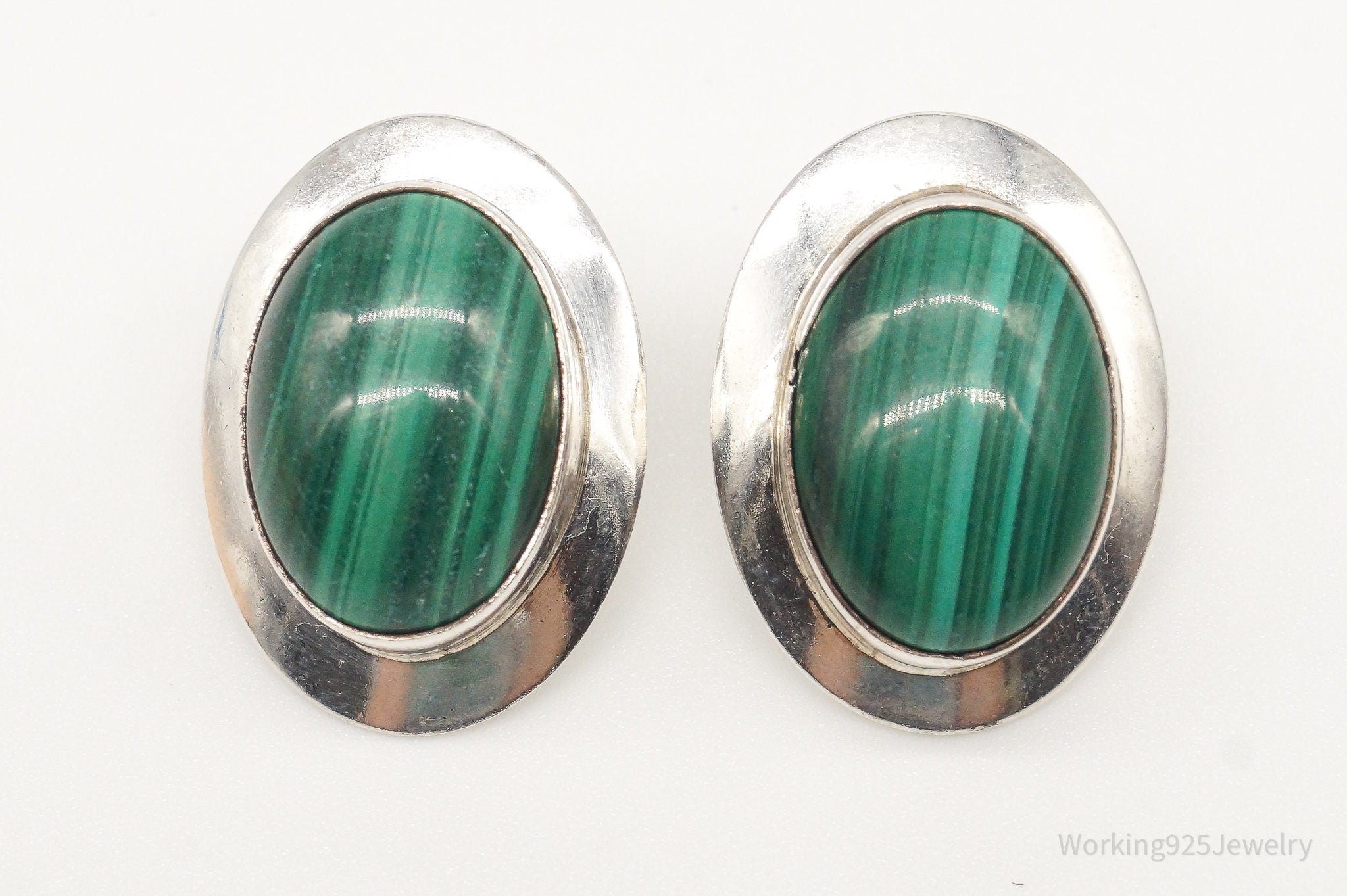 Vintage Native American Malachite Silver Earrings