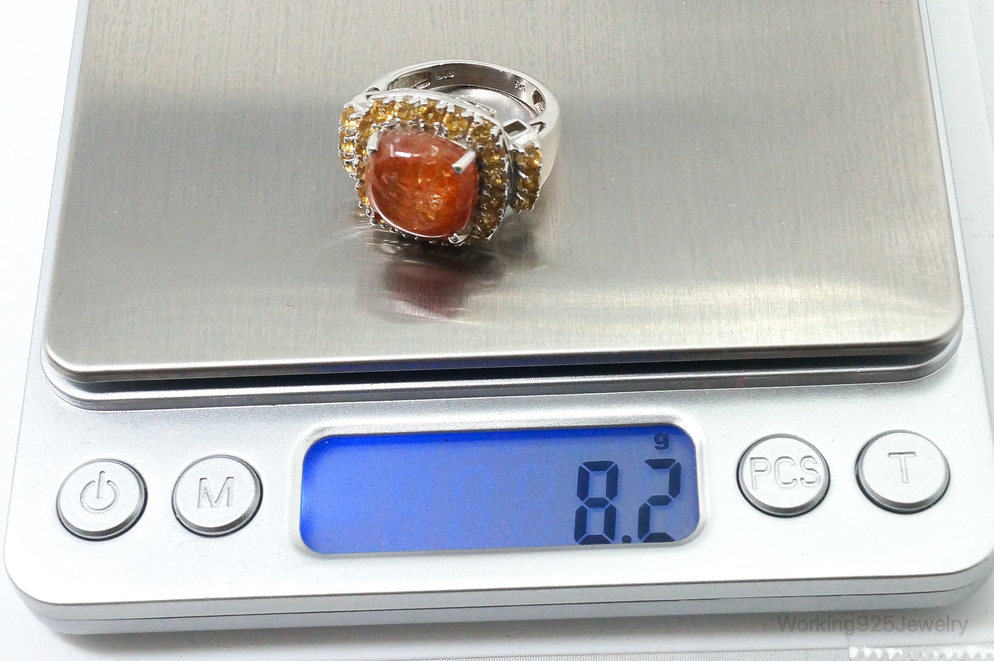 Vintage Orange Gemstone Citrine Sterling Silver Statement Ring SZ 7.25