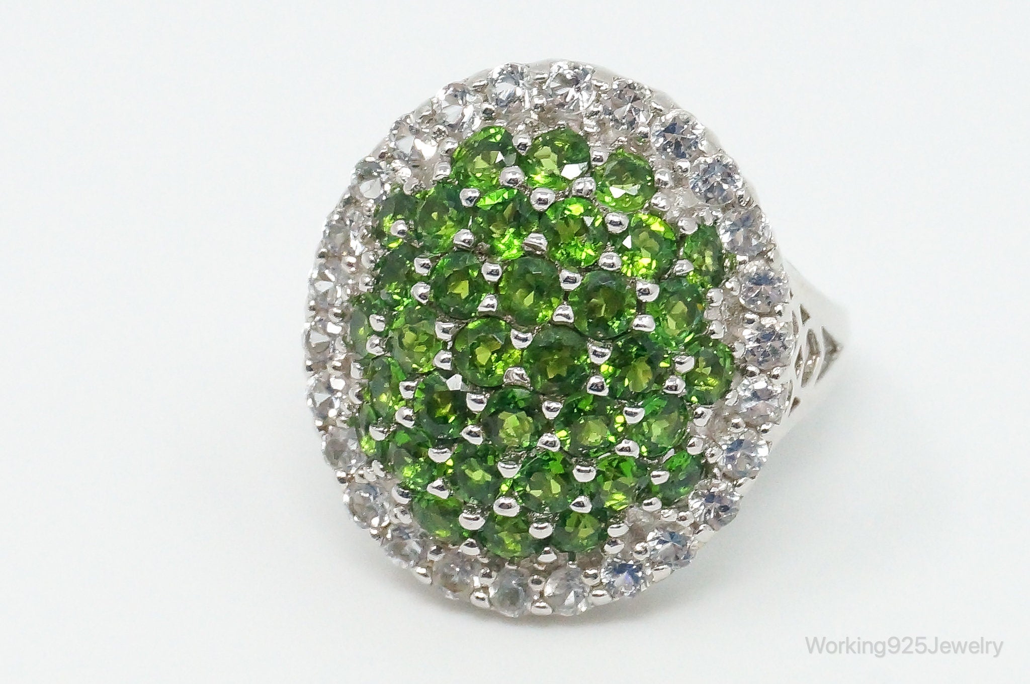 Vintage Peridot Cubic Zirconia Sterling Silver Ring - Size 7