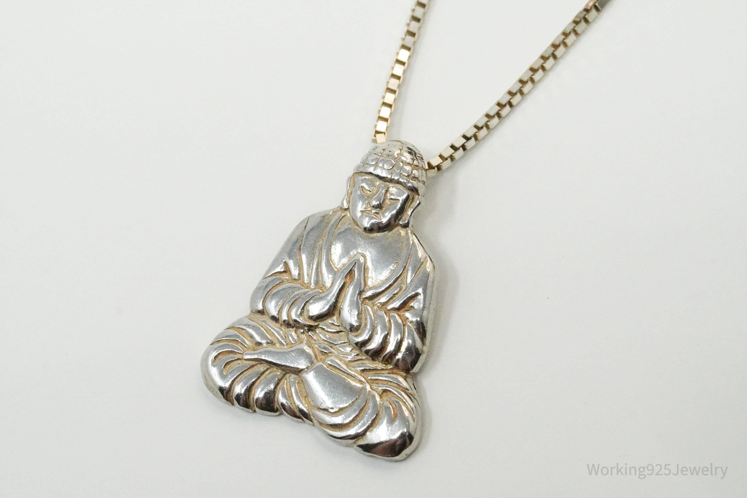 Vintage Buddha Sterling Silver Necklace 16"