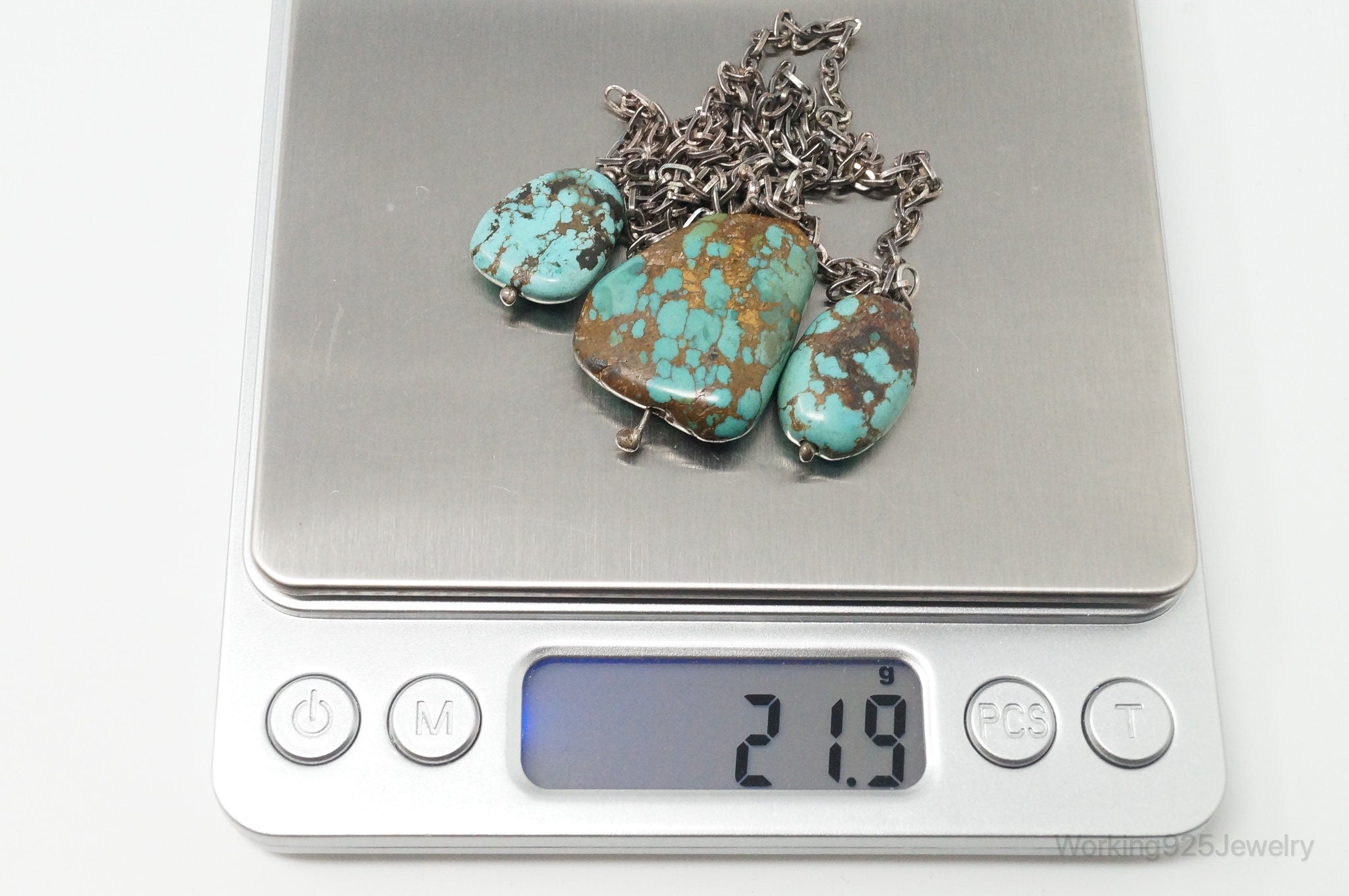 Vintage Native American Unsigned Turquoise Sterling Silver Necklace