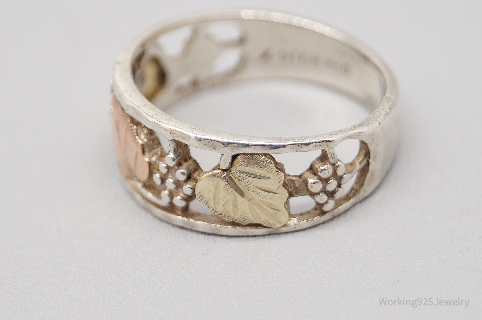 Vintage Landstrom’s 10K Gold Leaves Sterling Silver Band Ring - Size 9.75