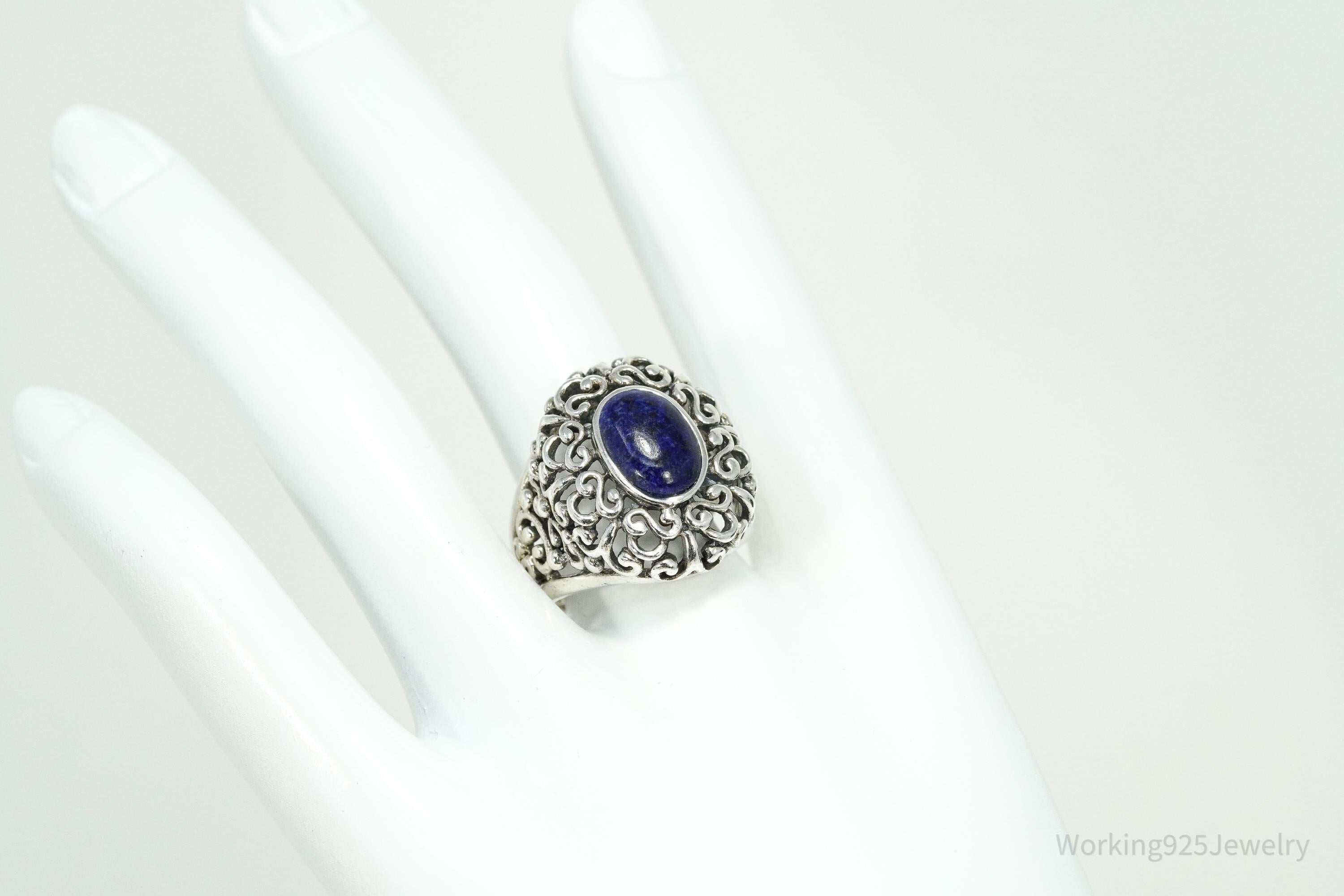 Vintage NK Lapis Lazuli Sterling Silver Statement Ring Size 8.25