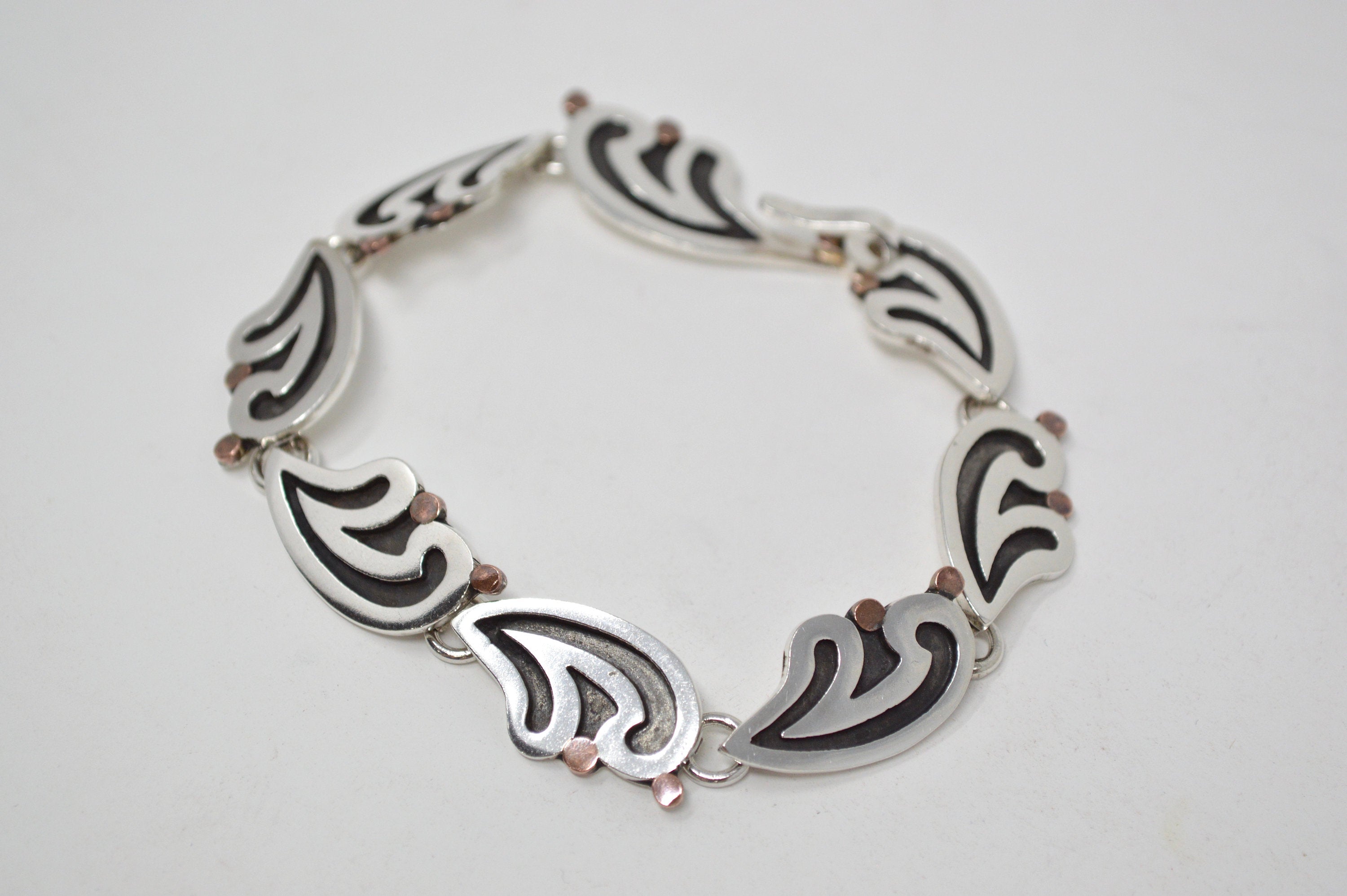 Vintage Mexico Designer Maria Belen Copper & Sterling Bracelet - Mexican Artisan