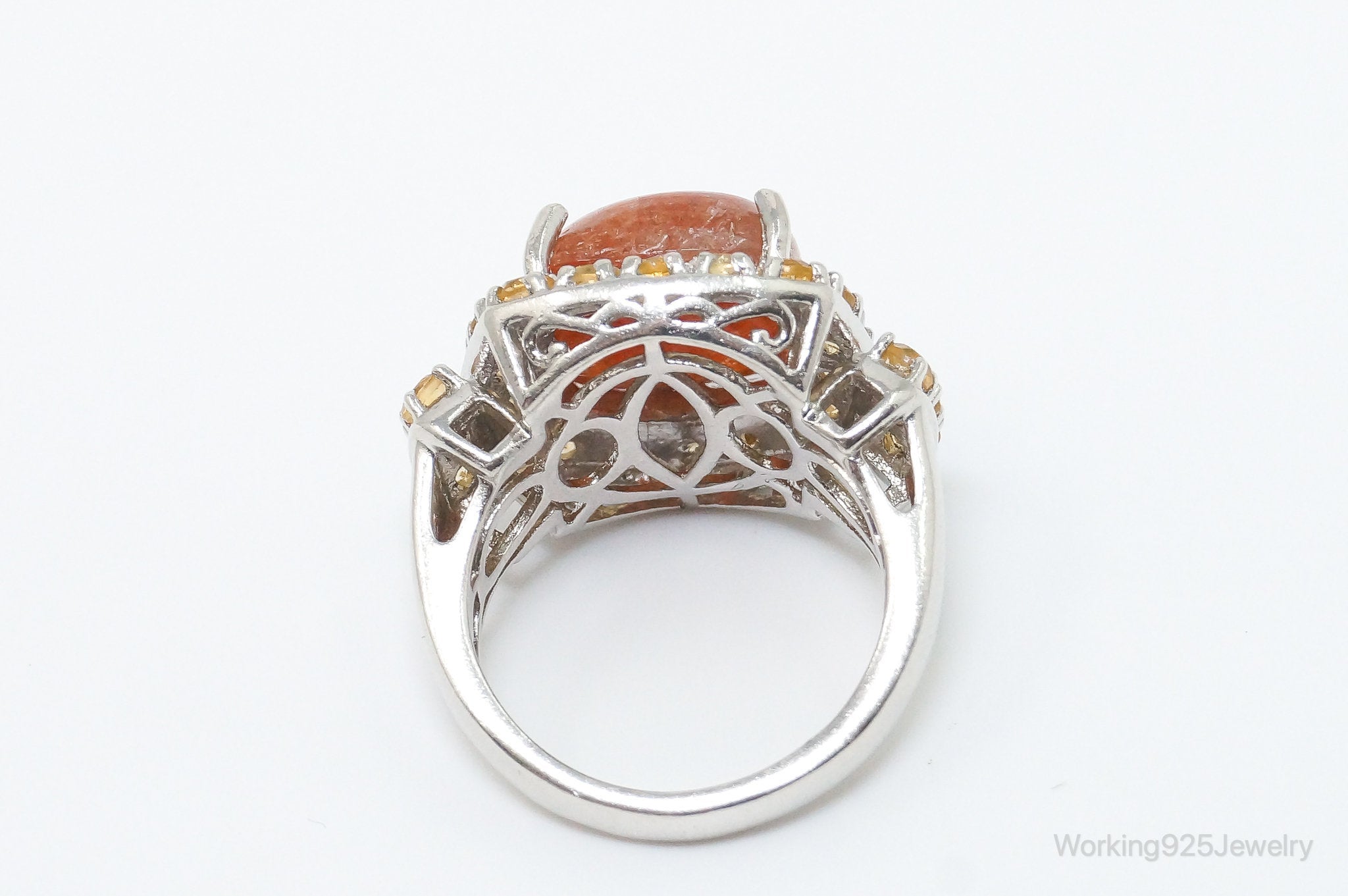 Vintage Orange Gemstone Citrine Sterling Silver Statement Ring SZ 7.25