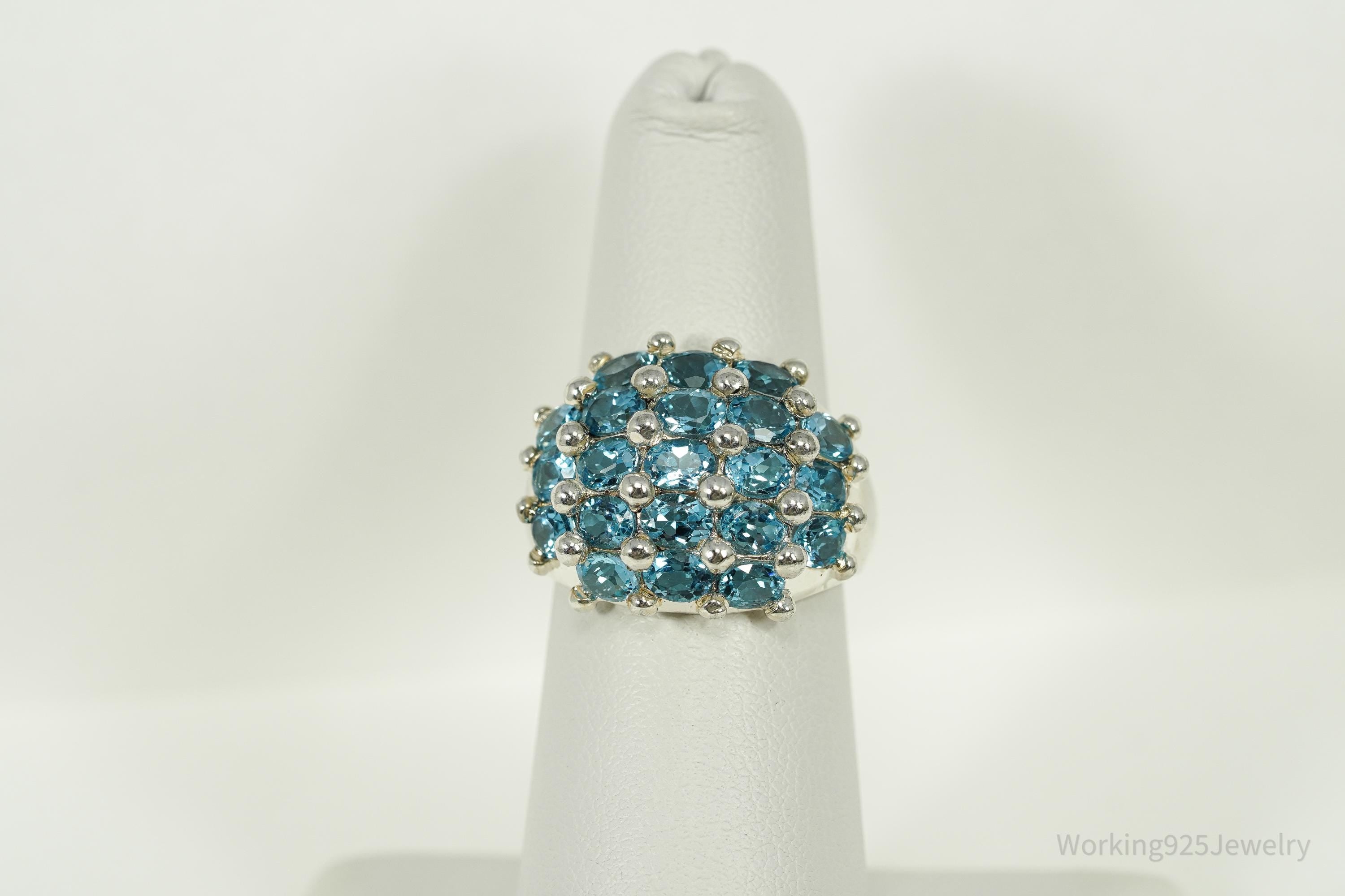 Vintage Blue Topaz Cluster Sterling Silver Ring - Size 6.25