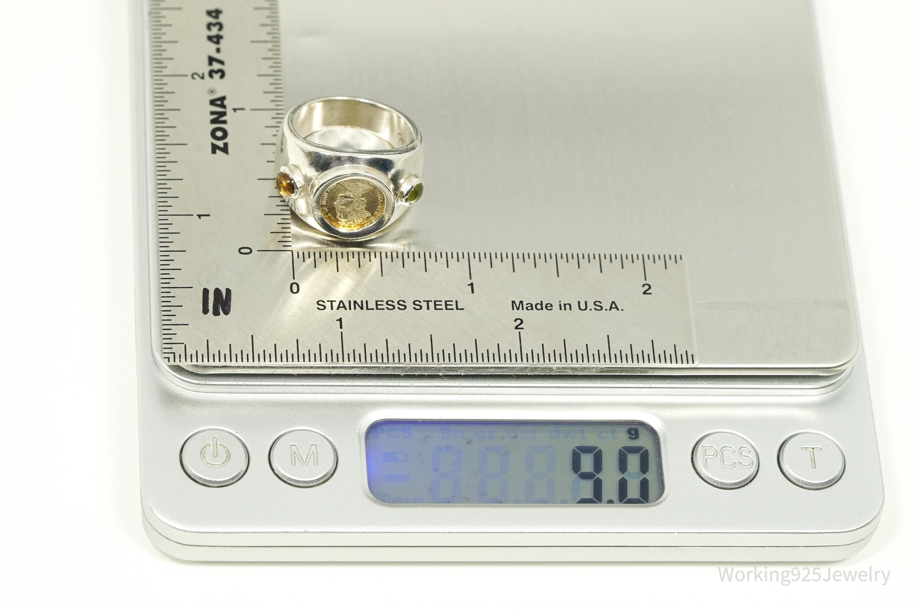 Vintage 1988 Queen Elizabeth II Isle of Man Coin Sterling Silver Ring - Size 6.75