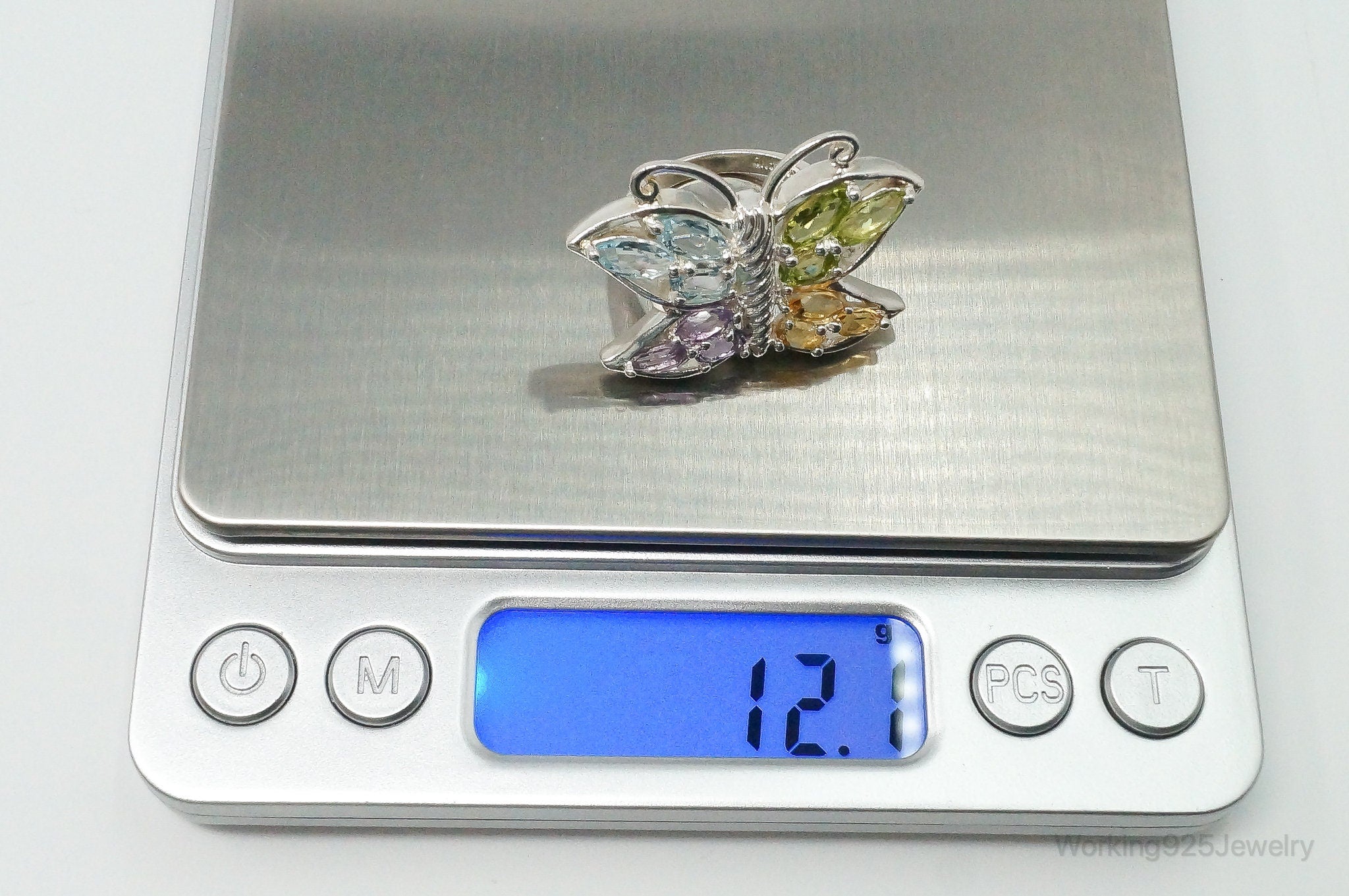 Vintage Multi Gem Butterfly Sterling Silver Ring - Size 7