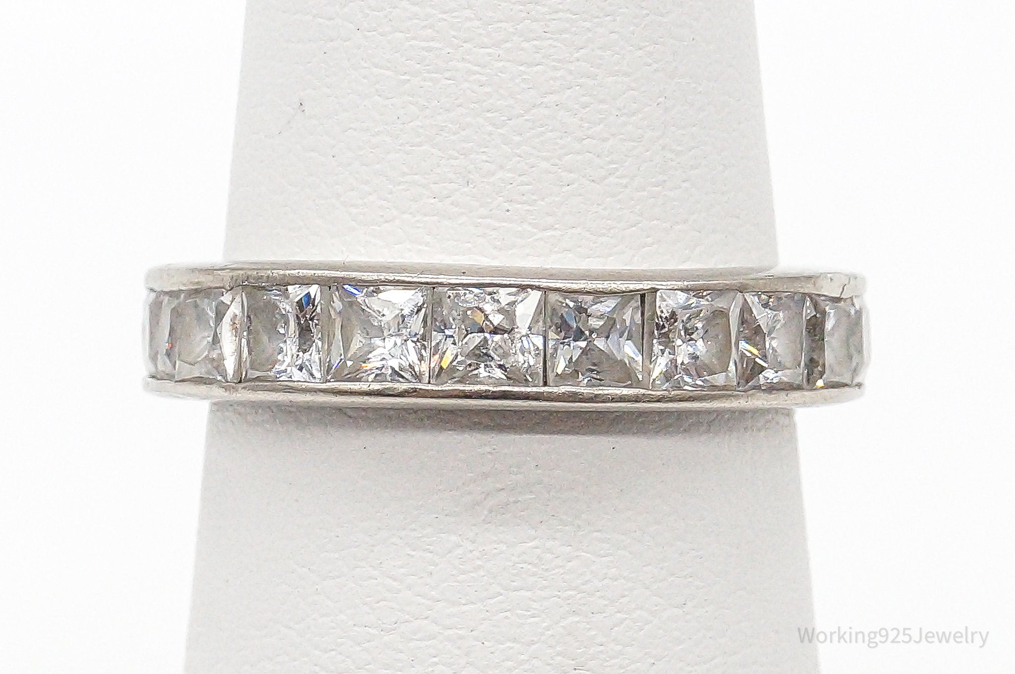 Vintage Eternity Band Cubic Zirconia Sterling Silver Ring - Size 6