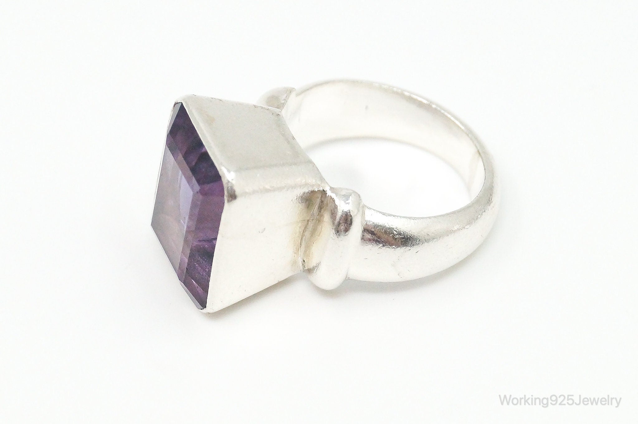 Vintage Large Amethyst Sterling Silver Ring - Size 5