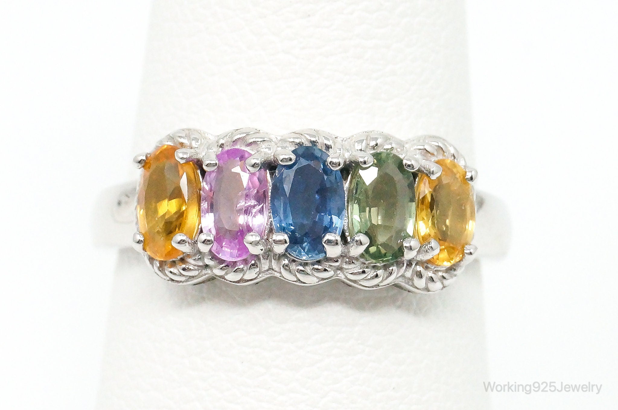 Vintage Rainbow Topaz Citrine Tourmaline Sterling Silver Ring Size 7