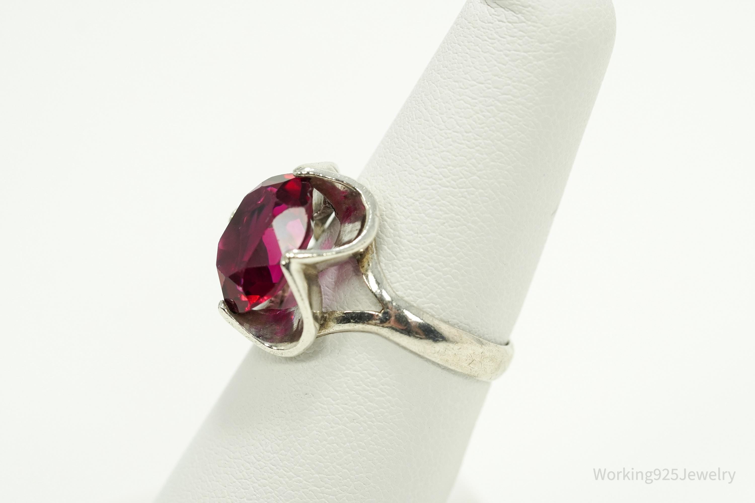Vintage Art Glass Sterling Silver Ring - Size 6.75
