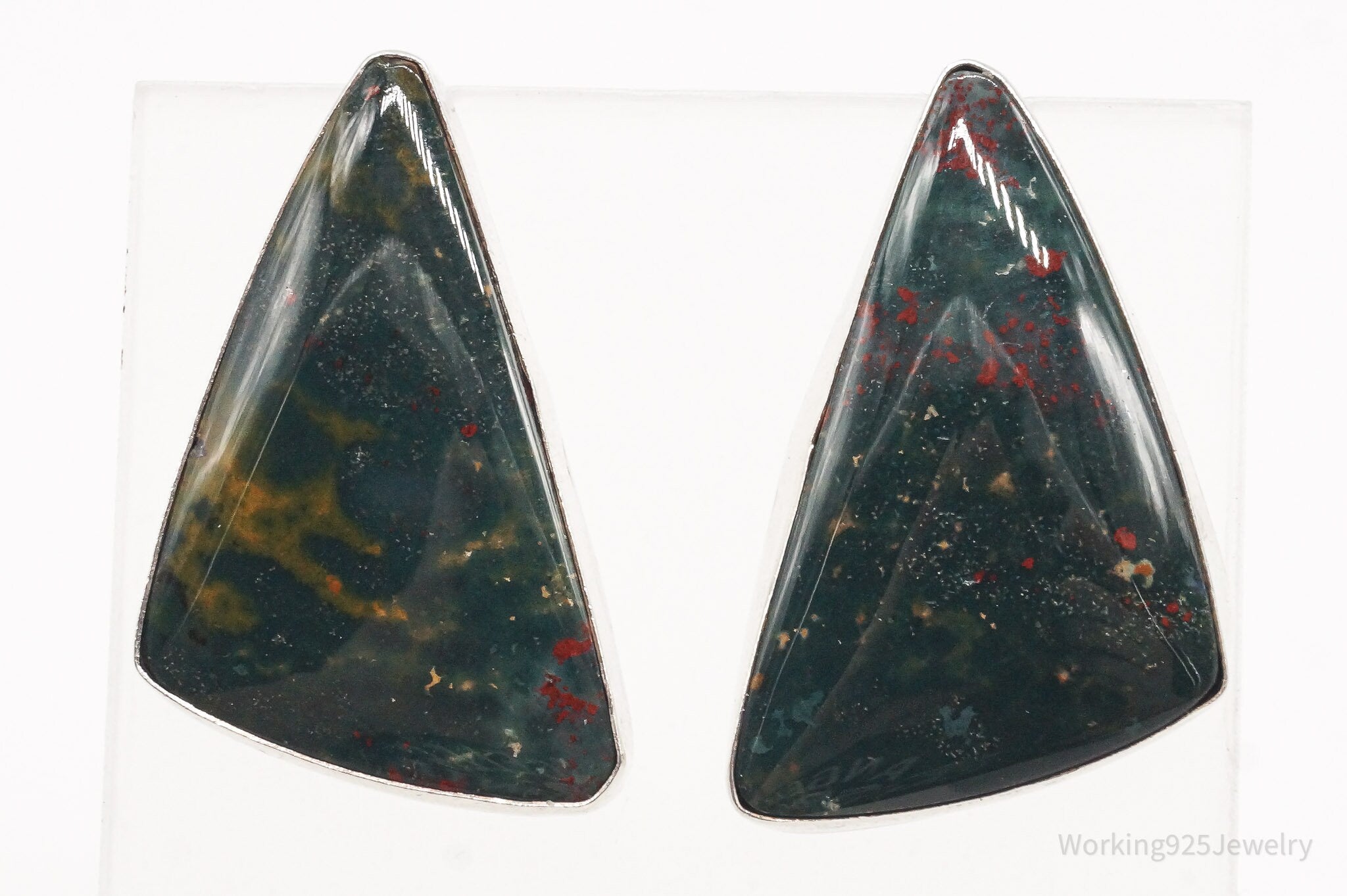 Vintage Large Bloodstone Sterling Silver Earrings