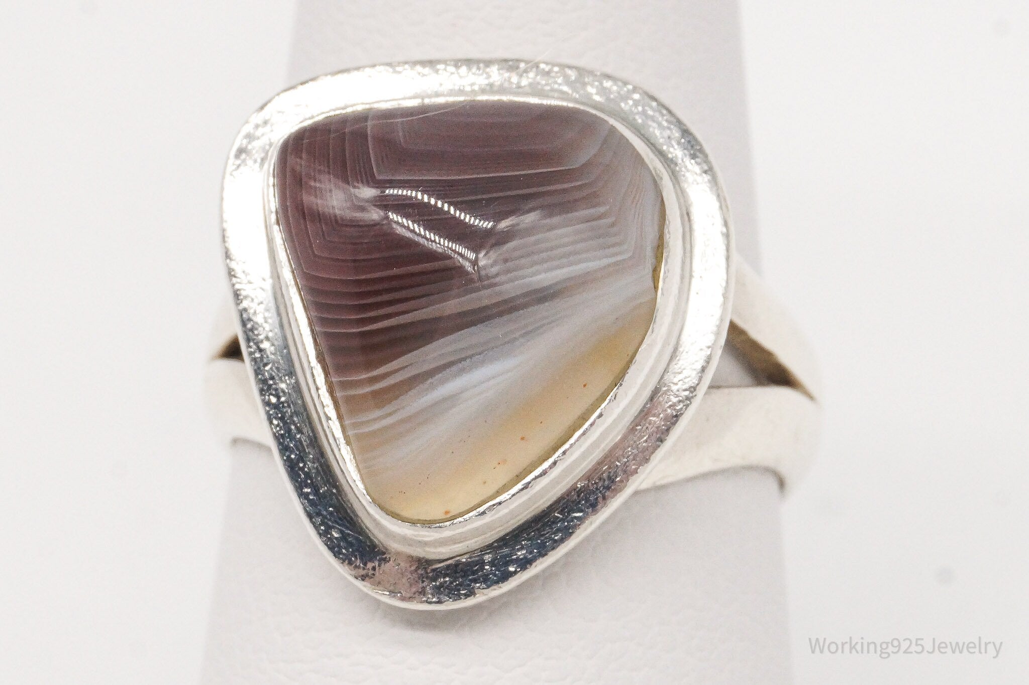 Vintage Lace Agate Sterling Silver Ring - Size 7.5