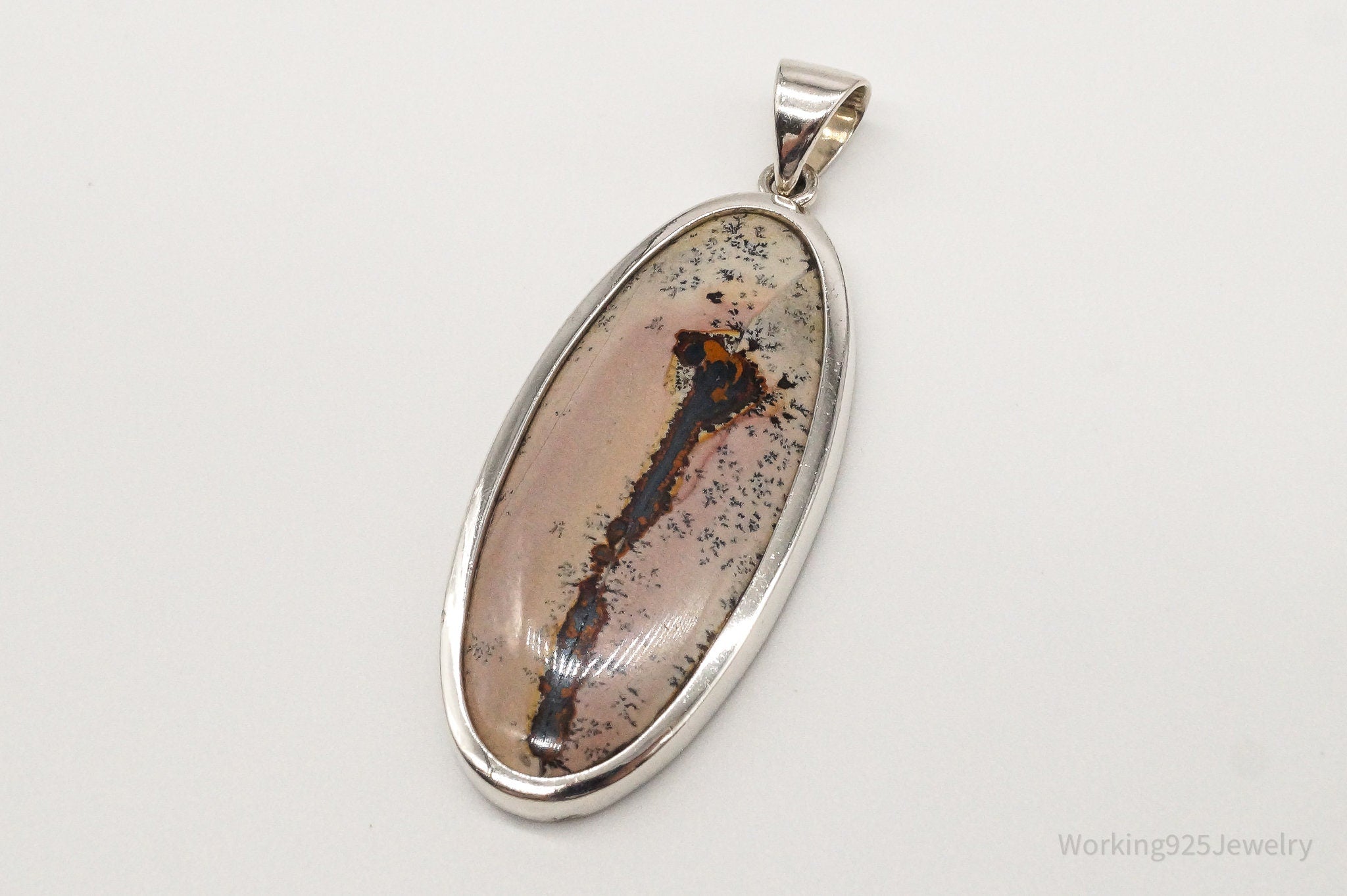 Vintage Long Dendrite Jasper Sterling Silver Pendant