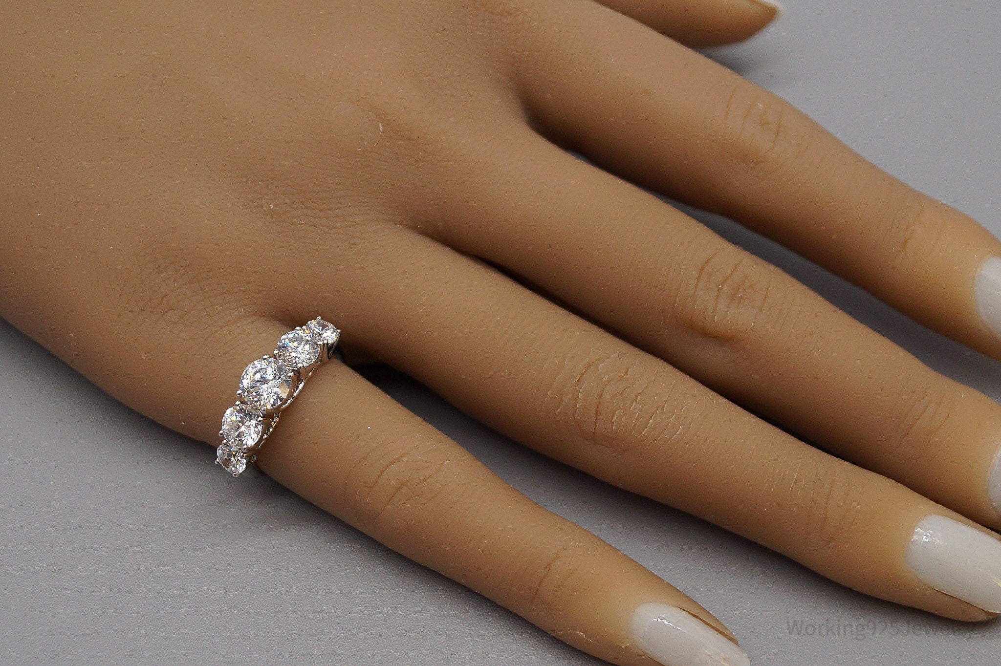 Vintage Diamonique Cubic Zirconia Sterling Silver Ring - Size 5.25