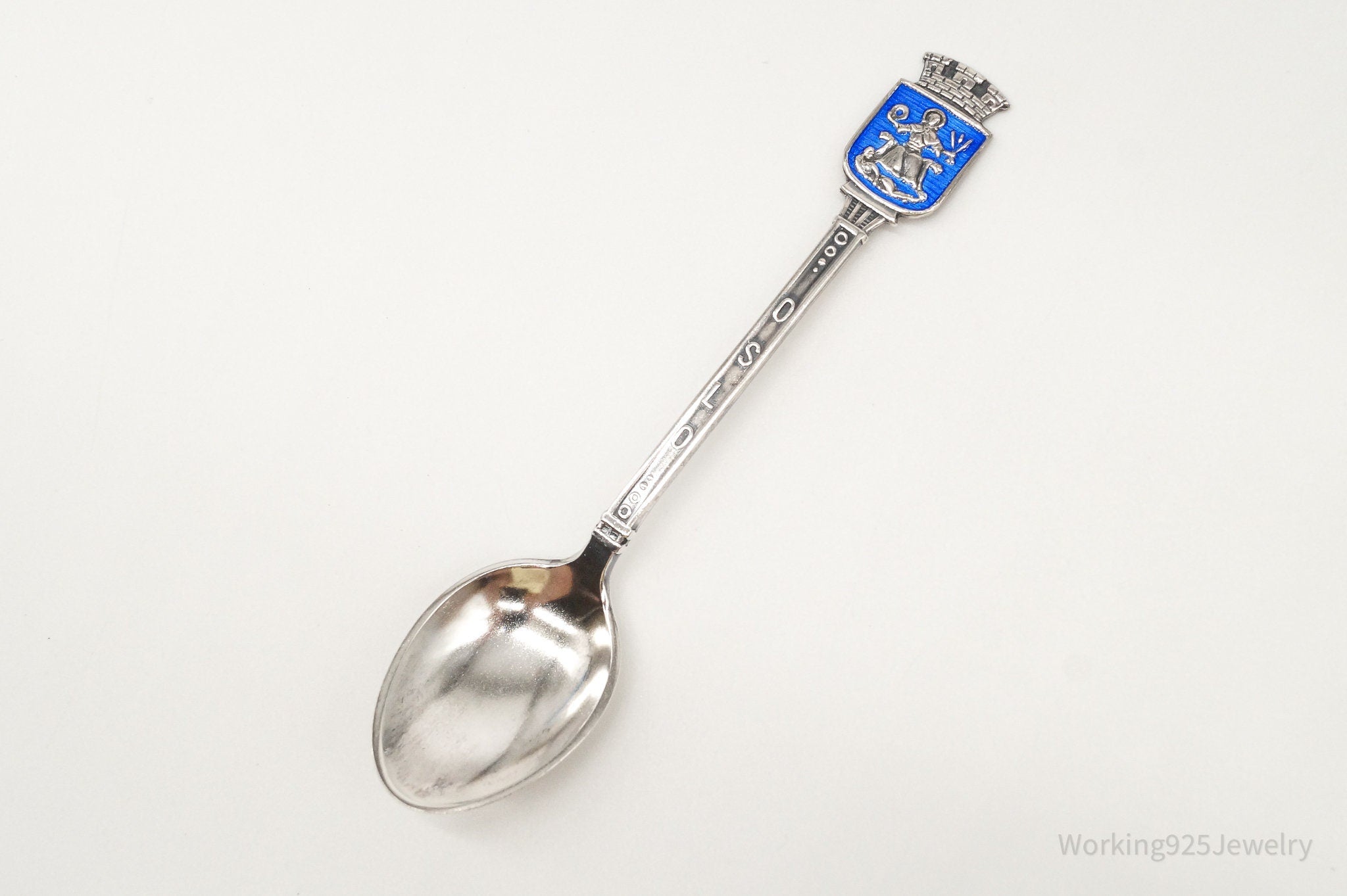 Vintage Norwegian David Andersen Blue Enamel Sterling Silver Souvenir Spoon