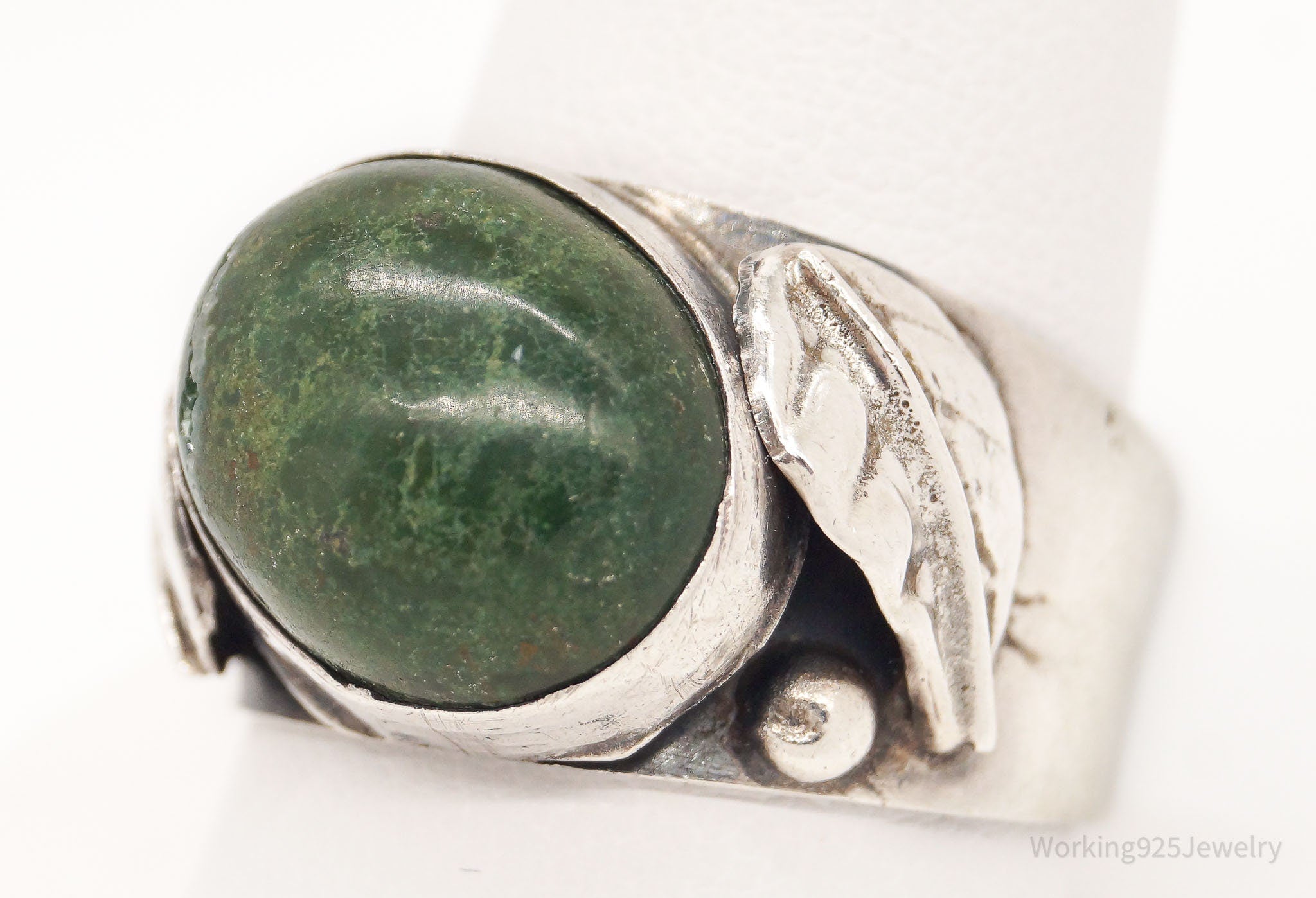 Vintage Native American Green Turquoise Silver Ring - SZ 11