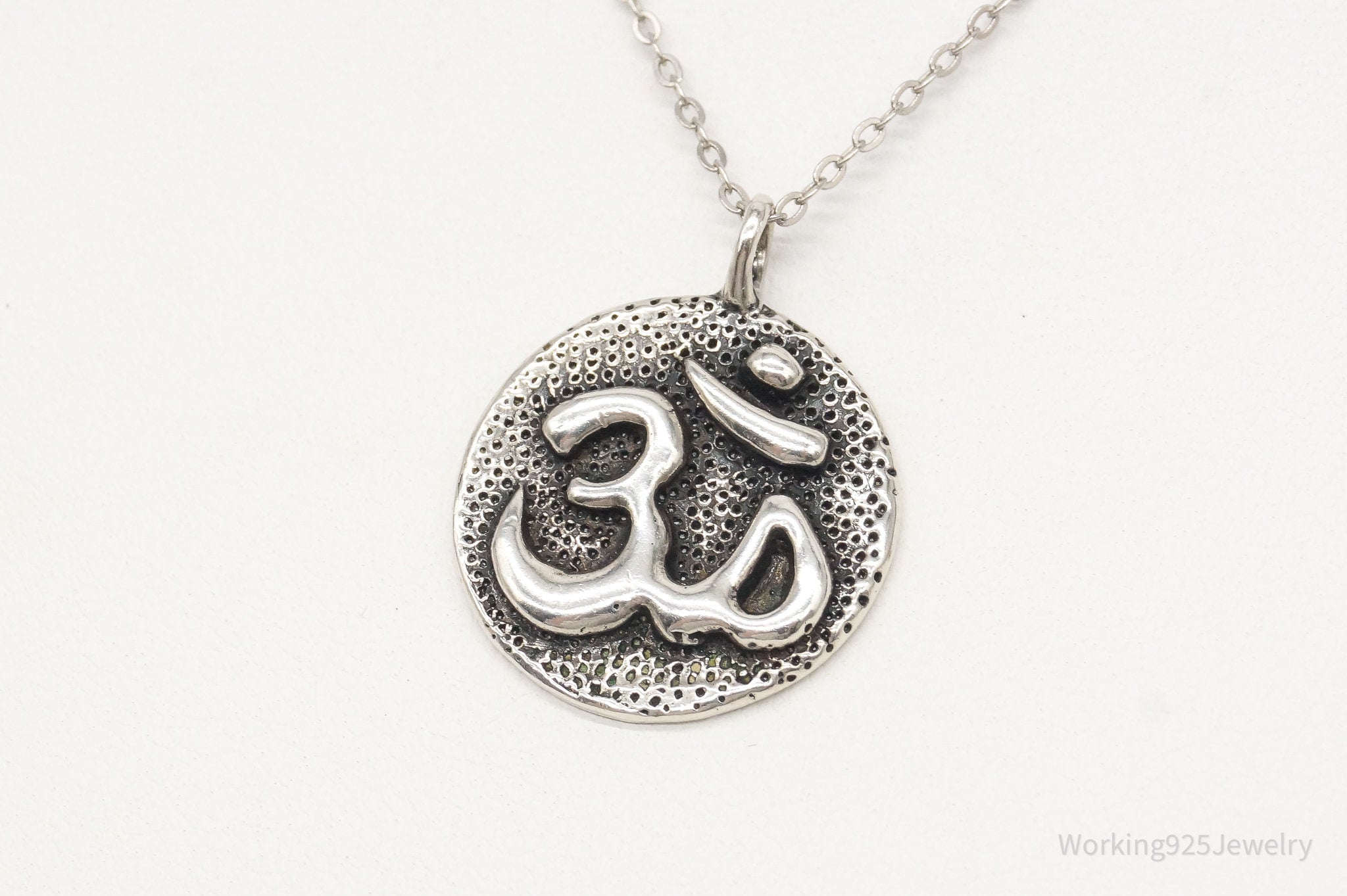 Vintage Om Symbol Sterling Silver Necklace