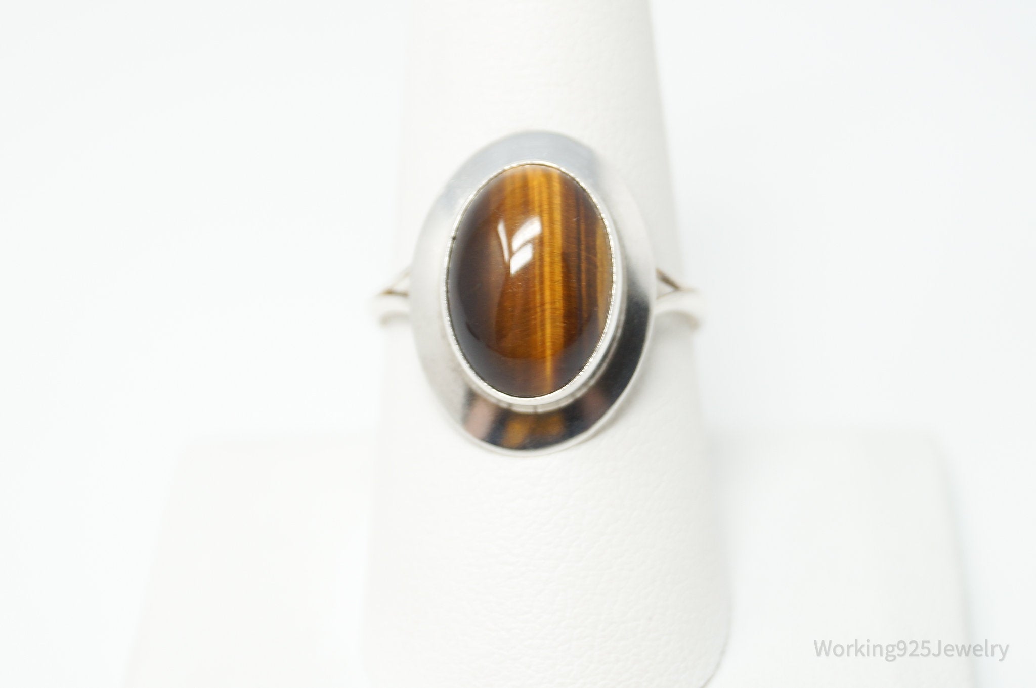 Vintage Native American Tigers Eye Unsigned Sterling Silver Ring - Sz 9.5