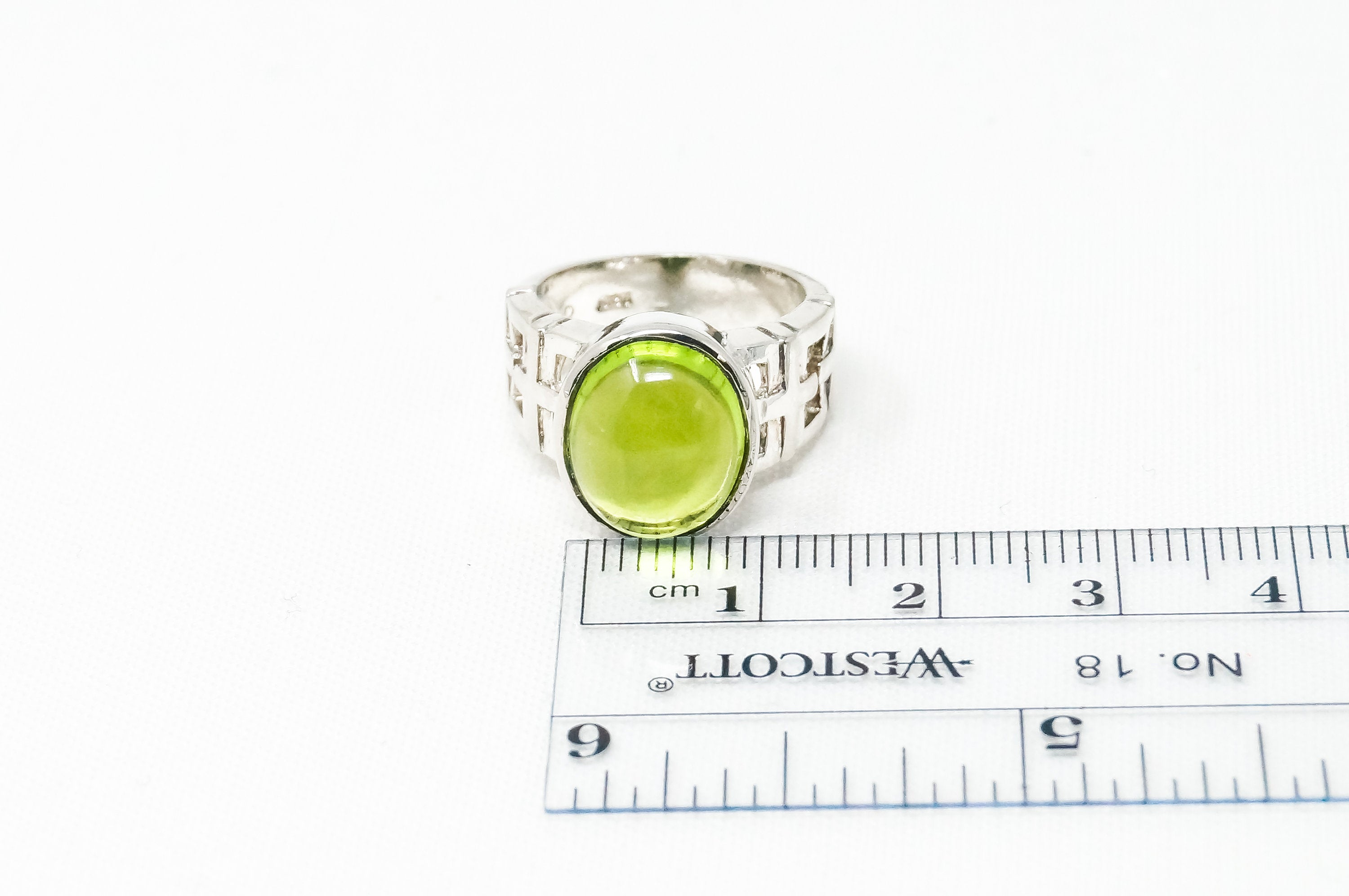 Vintage Peridot Buckle Cut Out Design Sterling Silver Ring - Sz 4.5 - 797641449