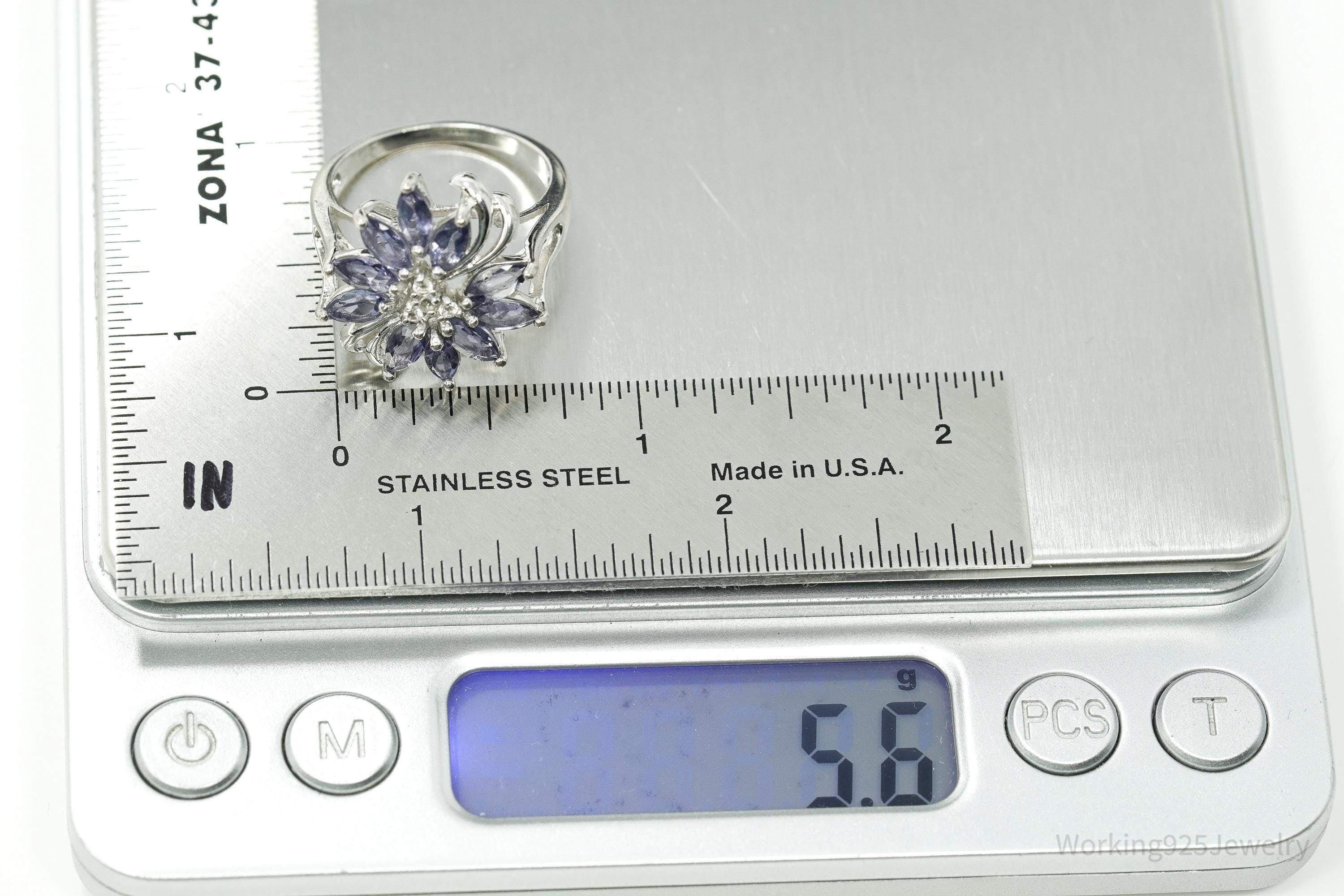 Vintage RJ Tanzanite & Cubic Zirconia Sterling Silver Ring Size 8