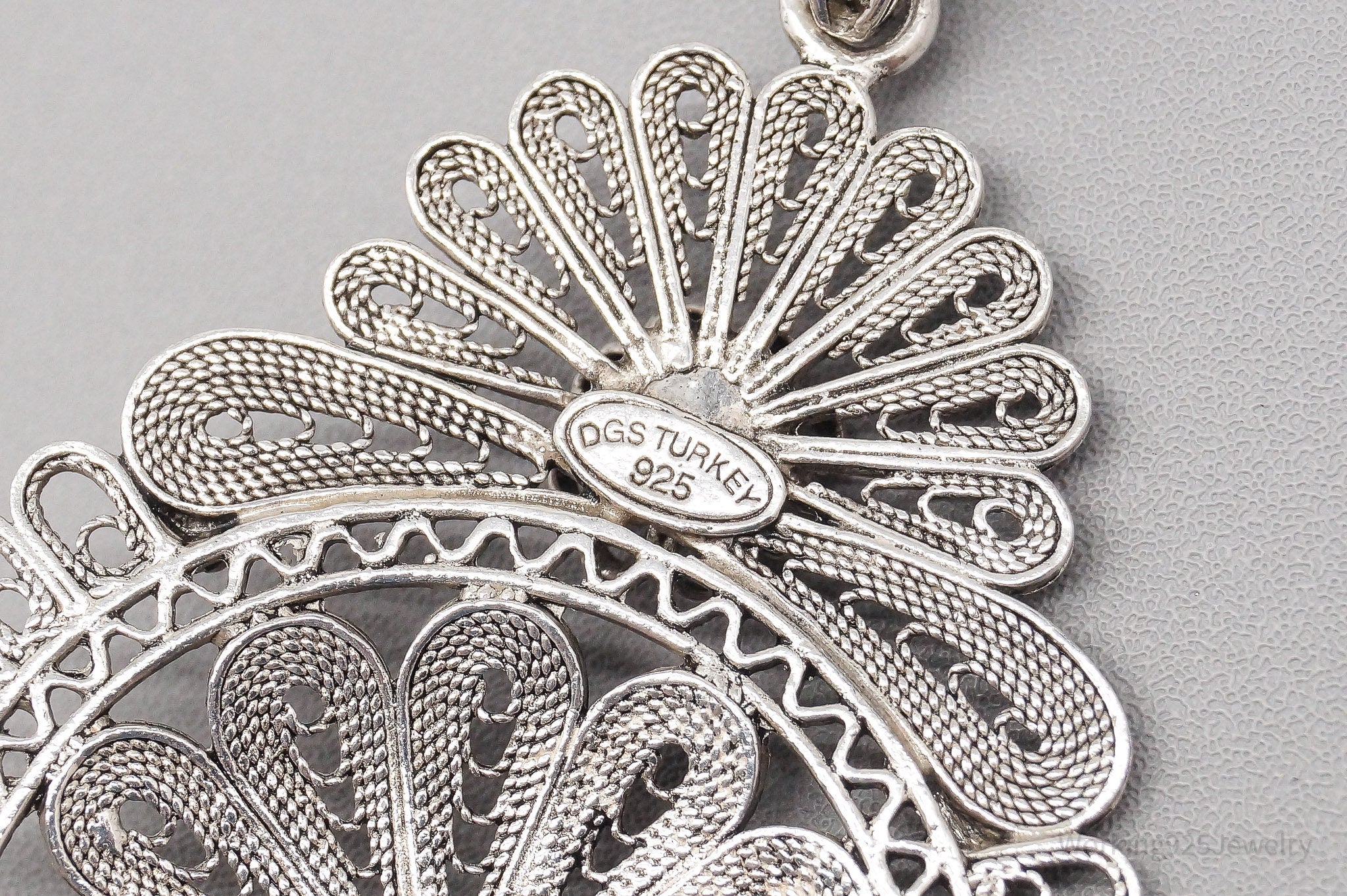 Vintage Large Turkish Filigree Ornate Sterling Silver Pendant