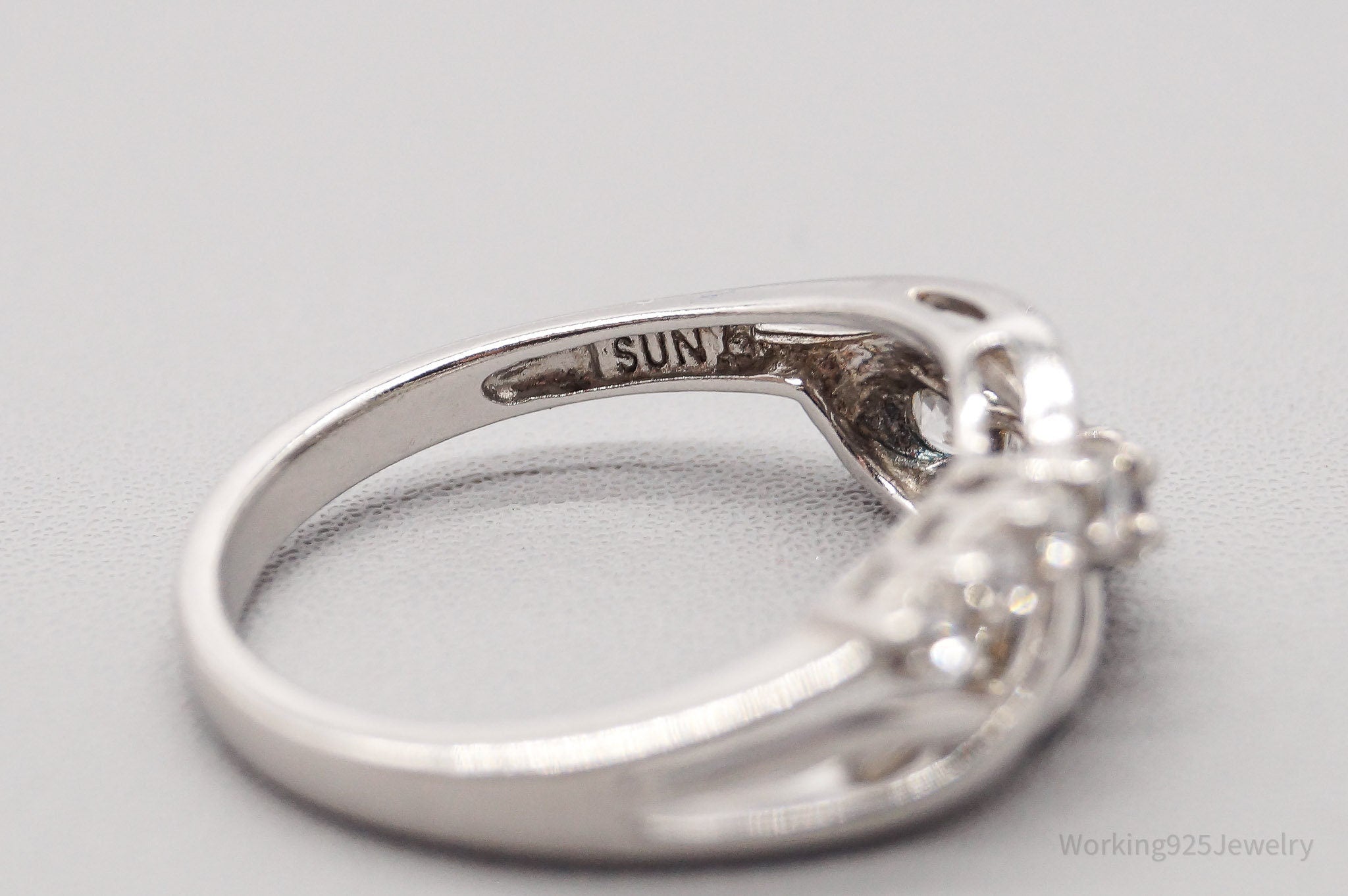Vintage SUN White Sapphire Sterling Silver Ring - Size 6.75