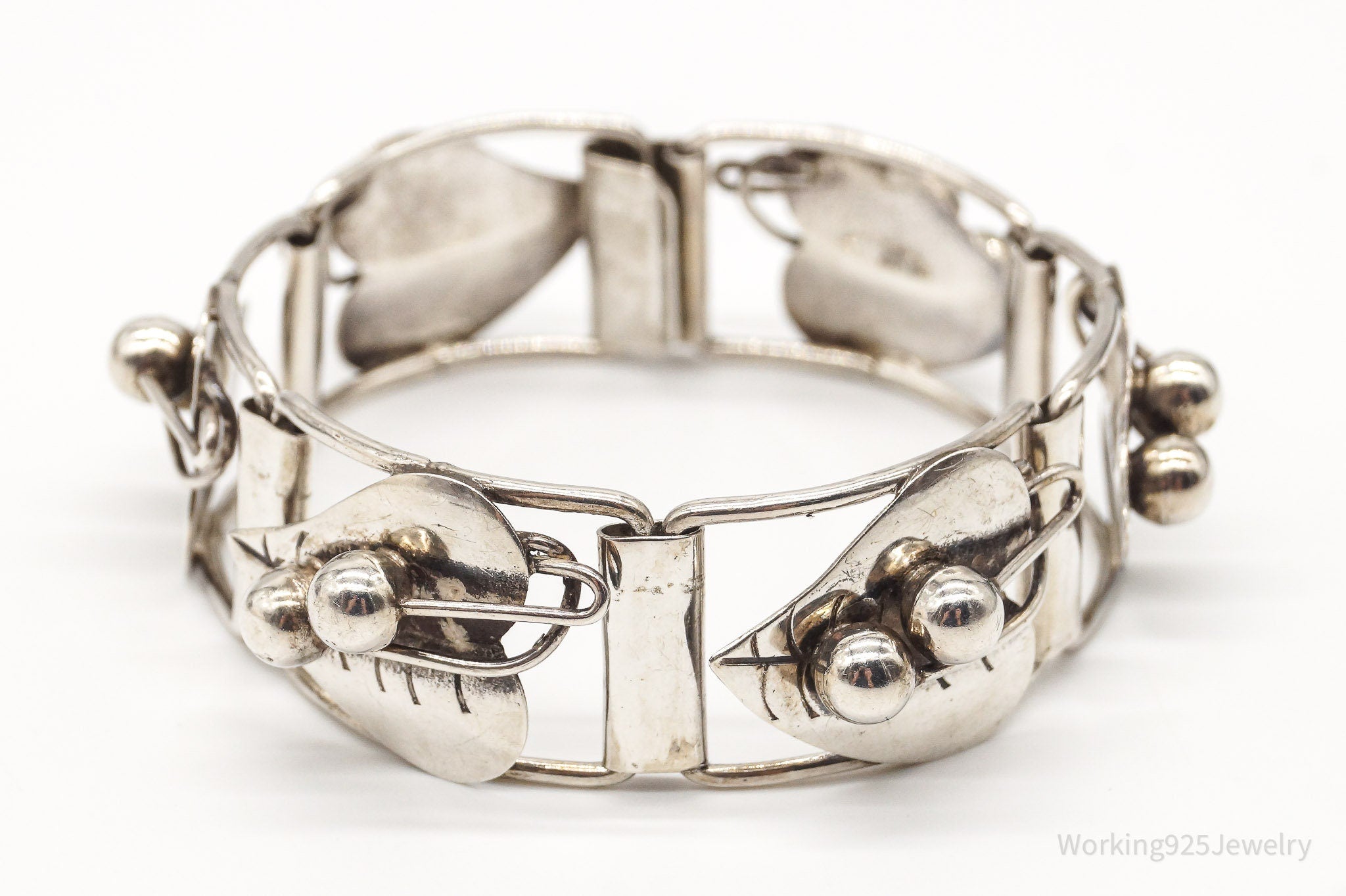 Vintage Mexico Modernist Leaves Sterling Silver Bracelet