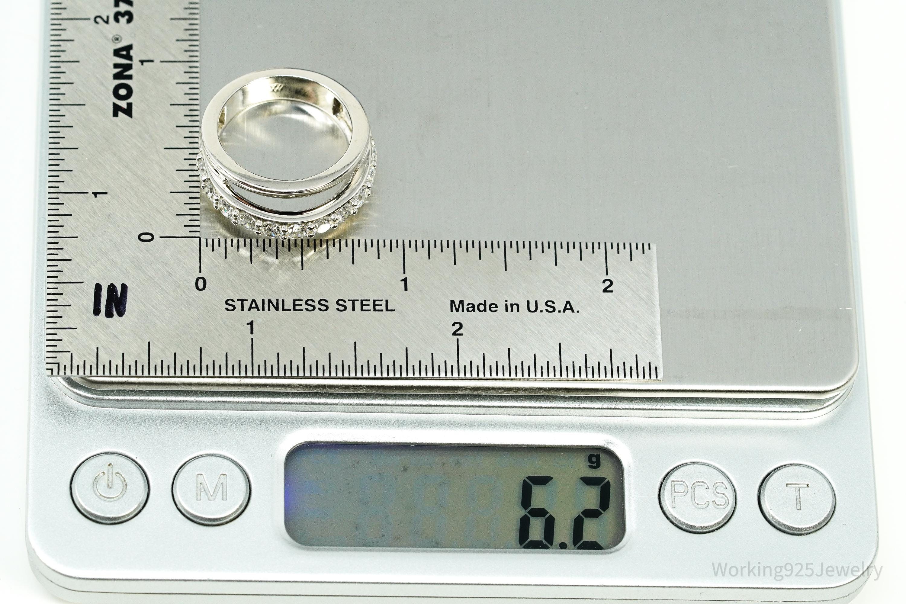 Vintage Cubic Zirconia Sterling Silver Band Ring - Size 6.25