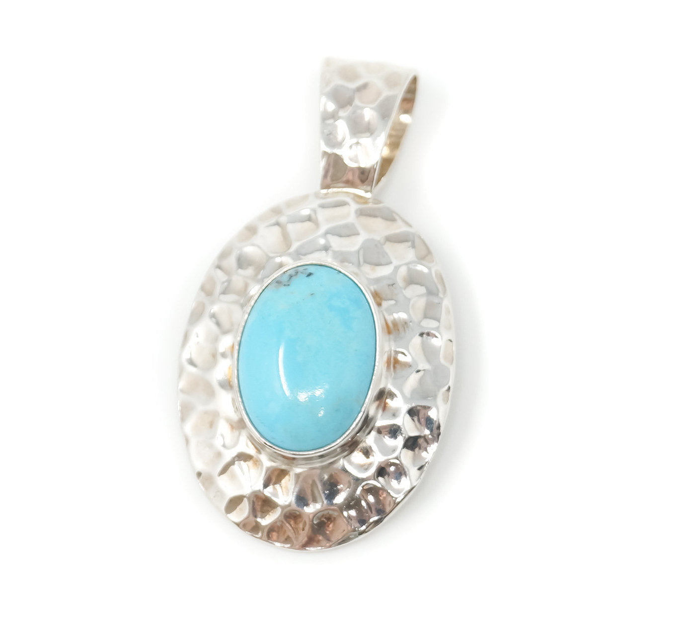 Vintage Southwestern Turquoise Hammered Sterling Silver Necklace Pendant