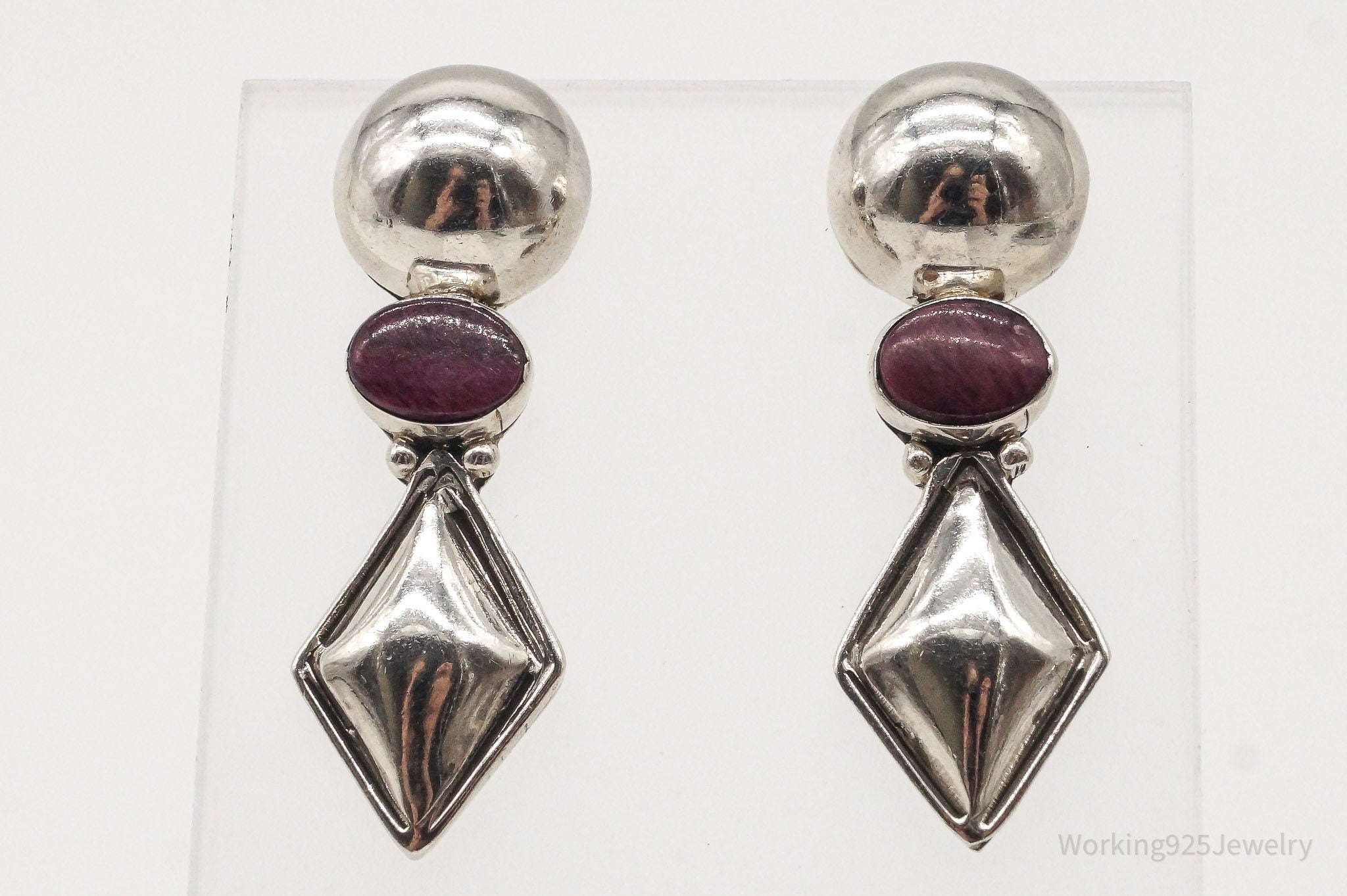 Vintage Long Amethyst Silver Earrings