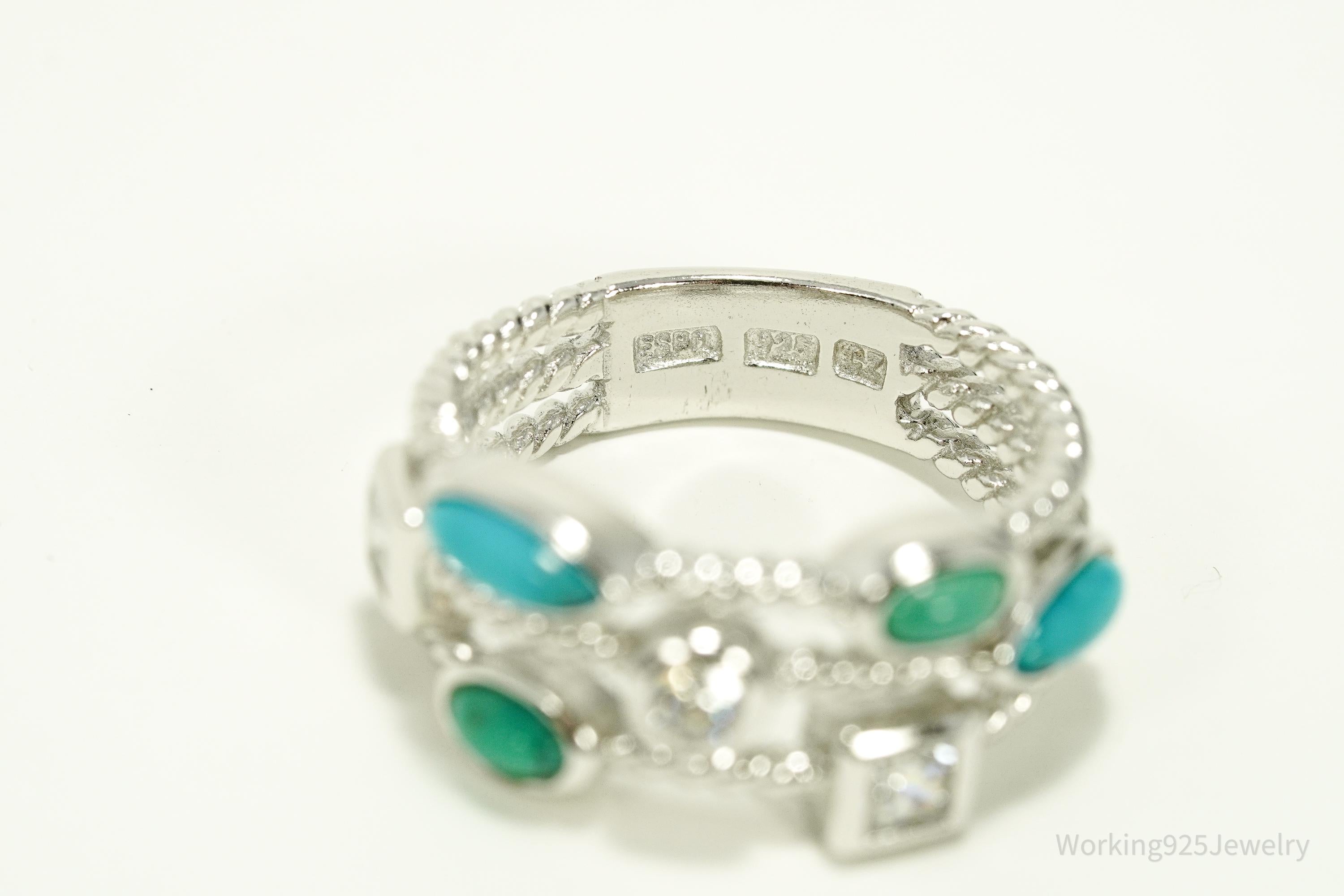 Vintage JOSEPH ESPOSITO ESPO Turquoise & Cubic Zirconia Sterling Silver Ring - Size 7