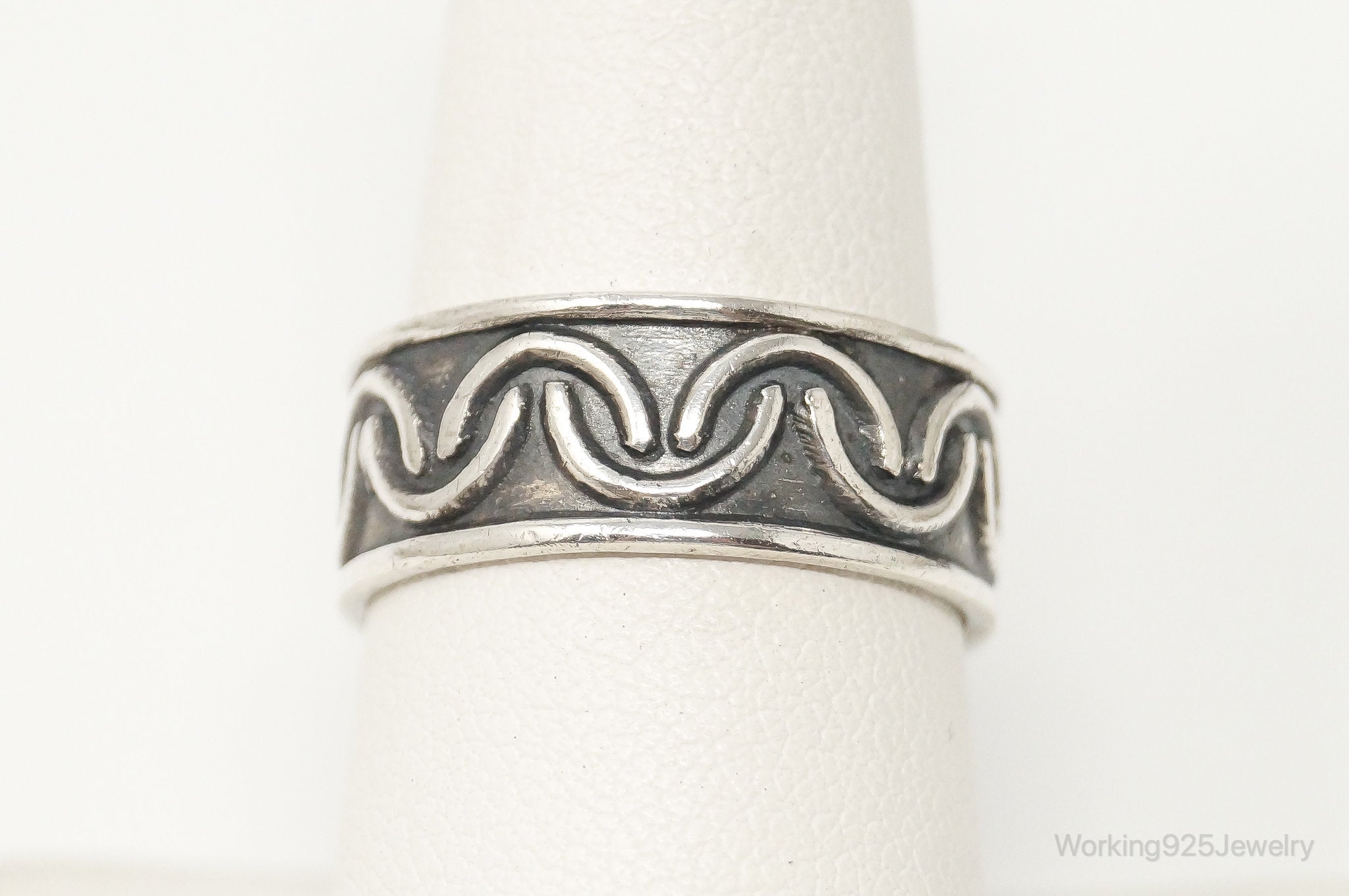 Vintage Thailand Oxidzied Sterling Silver Band Ring - Size 8.5