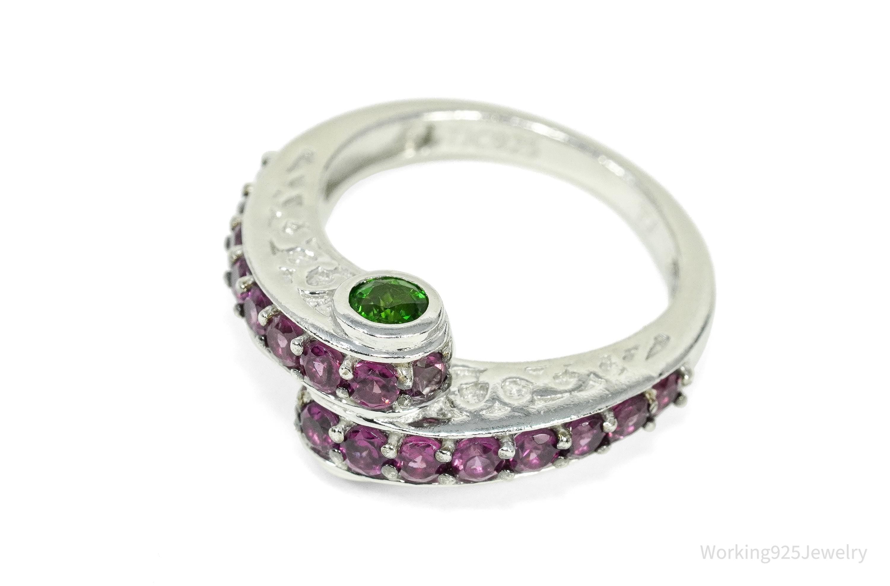 Rhodolite Garnet & Green Chrome Diopside Sterling Silver Ring - Size 8