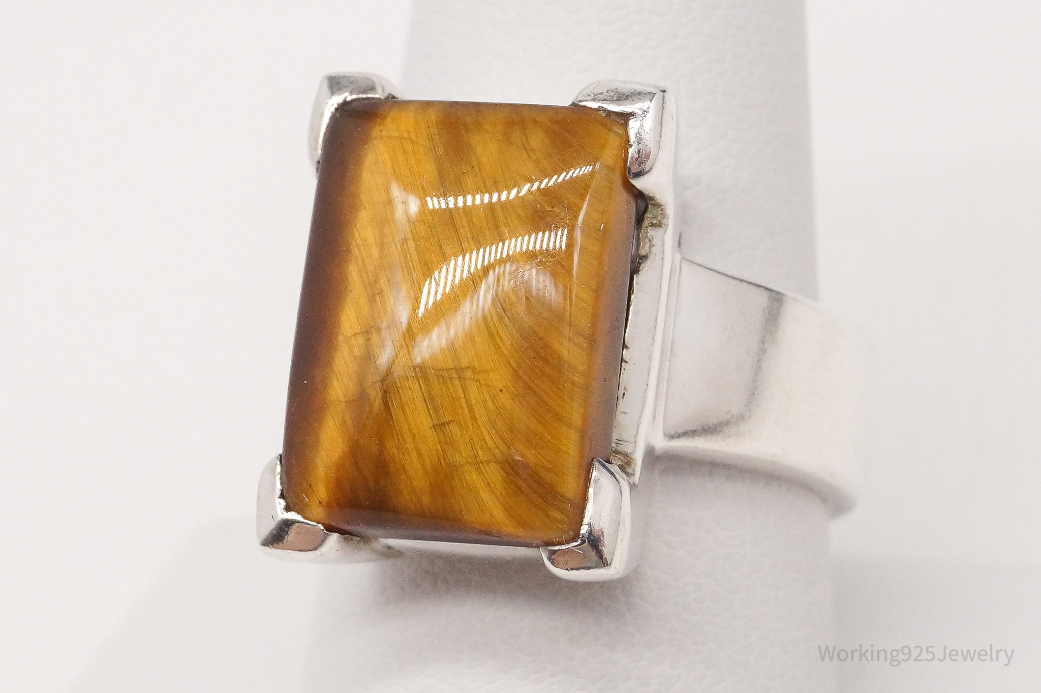 Vintage Large Tigers Eye Sterling Silver Ring - Size 9