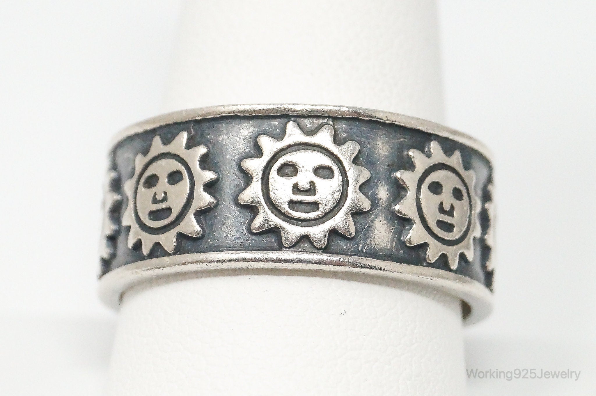 Vintage Mexico Sun Sterling Silver Band Ring - Size 12.75