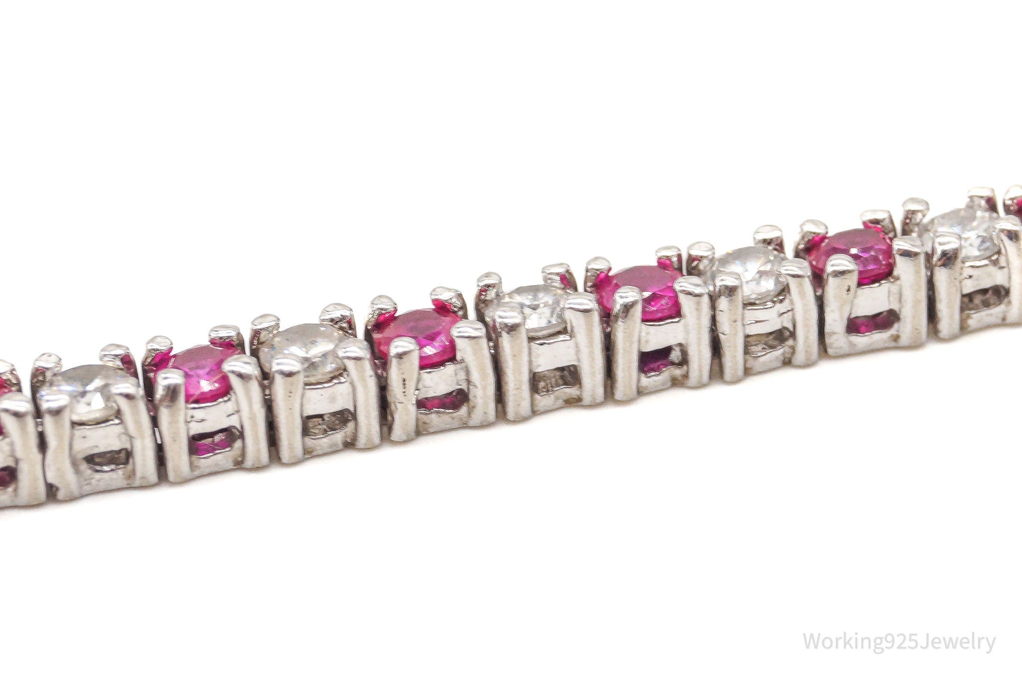 Vintage Ruby Cubic Zirconia Silver Tennis Bracelet